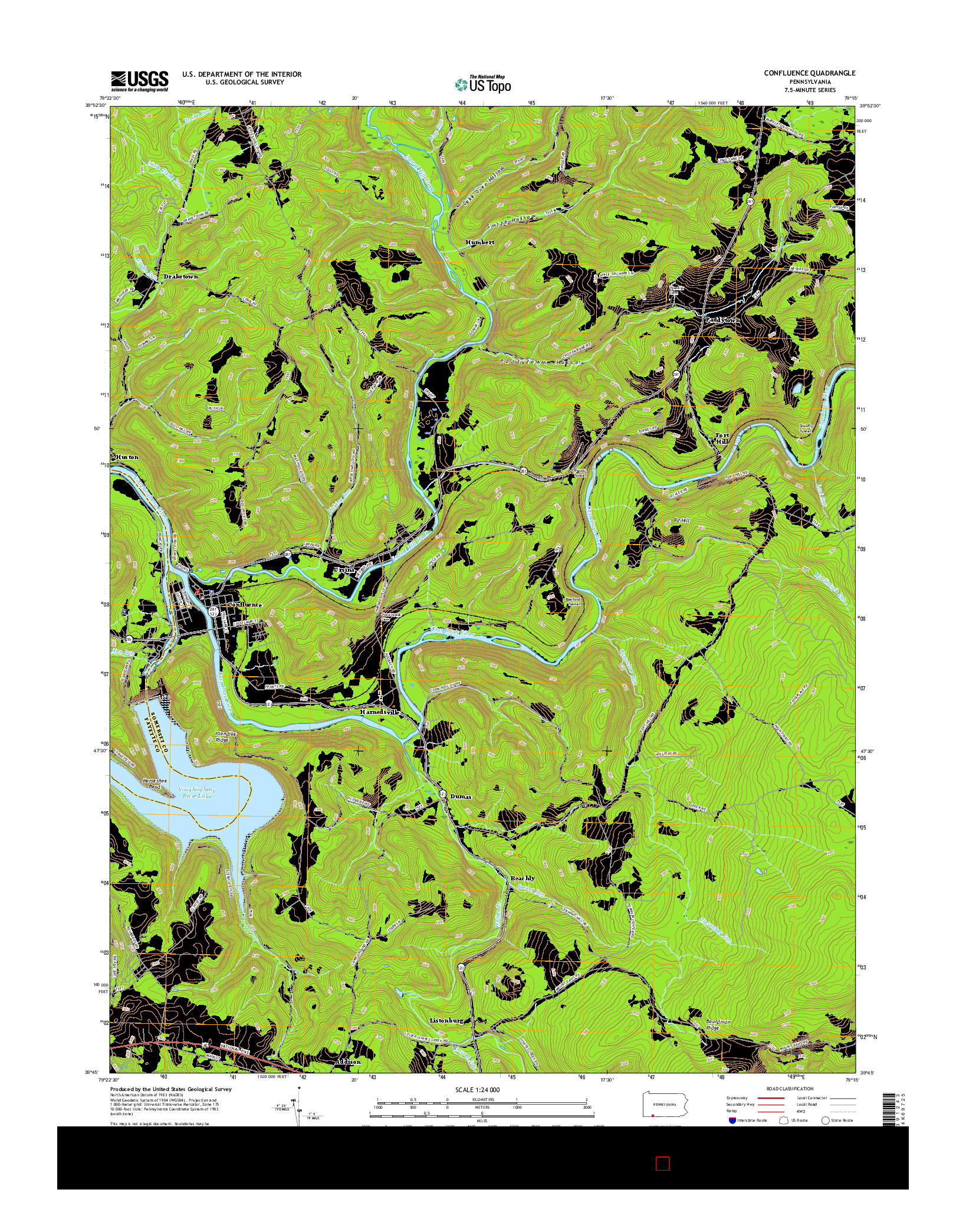USGS US TOPO 7.5-MINUTE MAP FOR CONFLUENCE, PA 2016