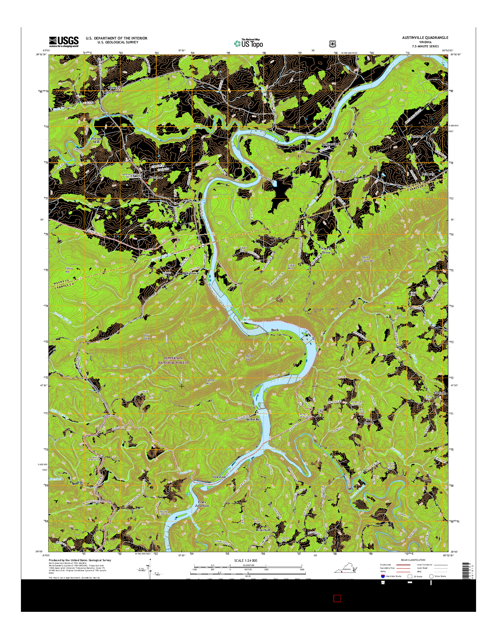 USGS US TOPO 7.5-MINUTE MAP FOR AUSTINVILLE, VA 2016