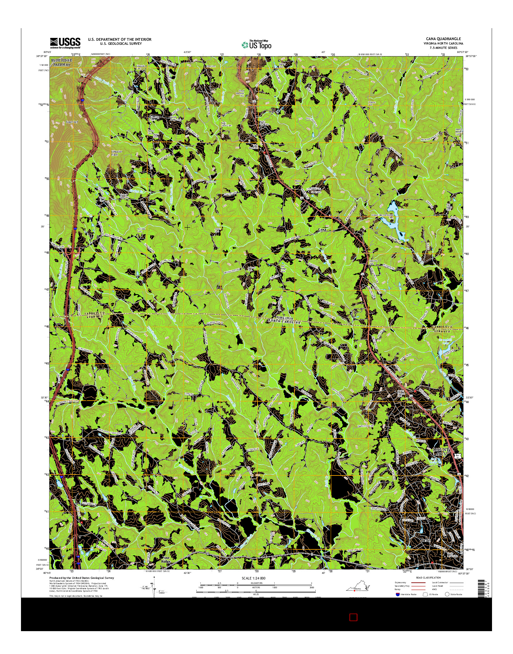 USGS US TOPO 7.5-MINUTE MAP FOR CANA, VA-NC 2016