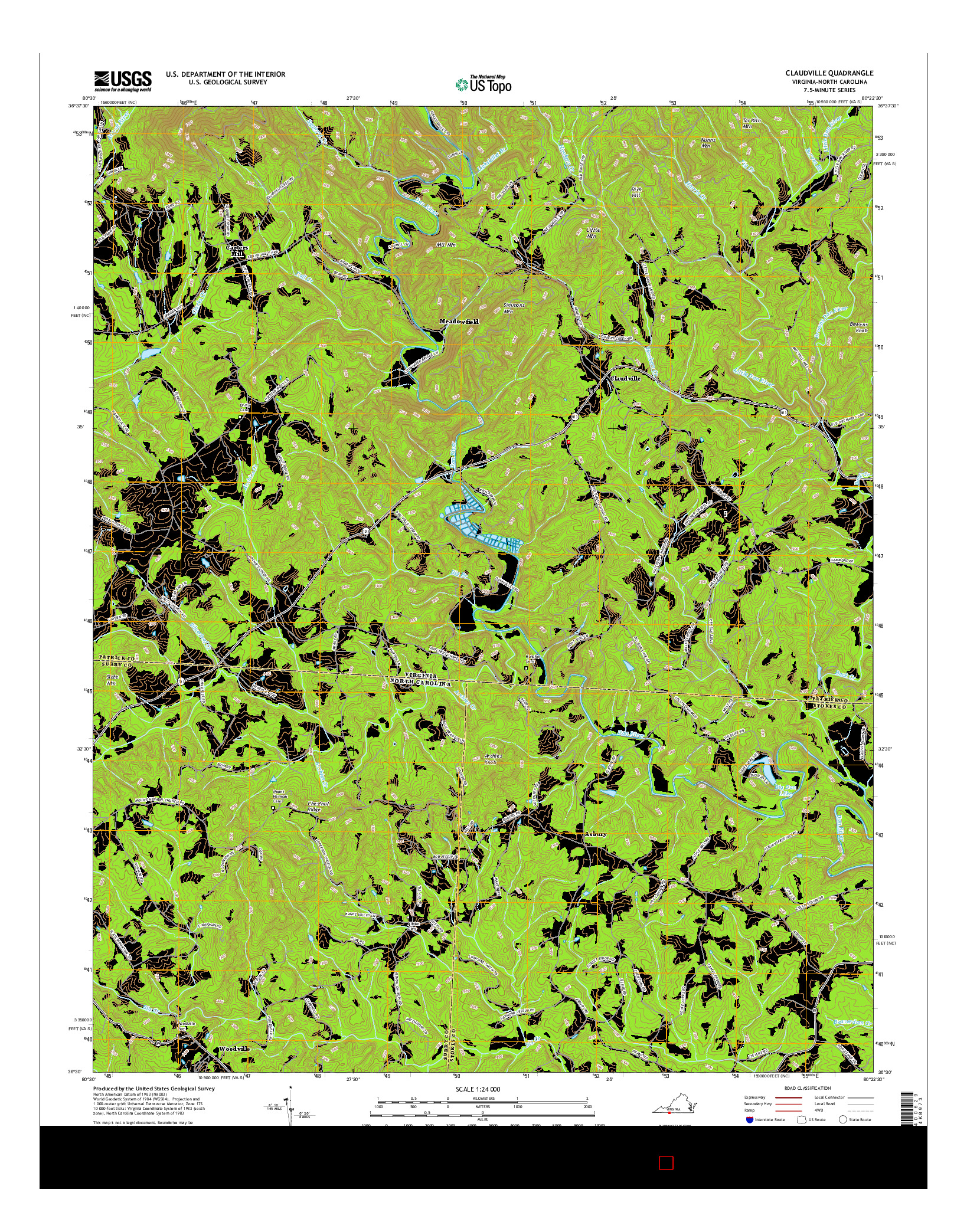 USGS US TOPO 7.5-MINUTE MAP FOR CLAUDVILLE, VA-NC 2016