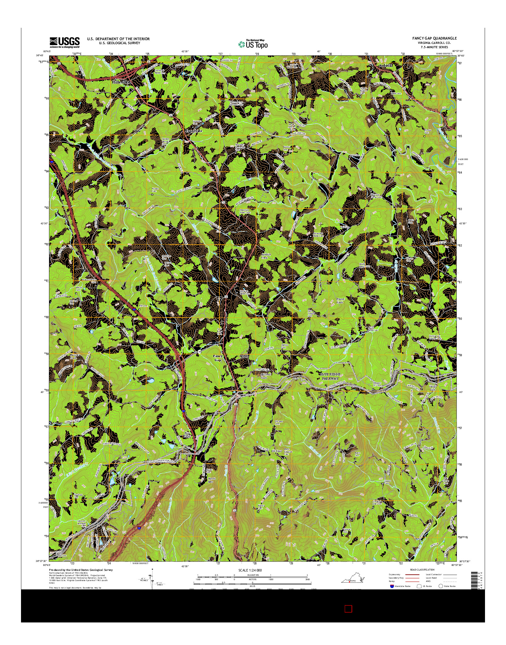 USGS US TOPO 7.5-MINUTE MAP FOR FANCY GAP, VA 2016