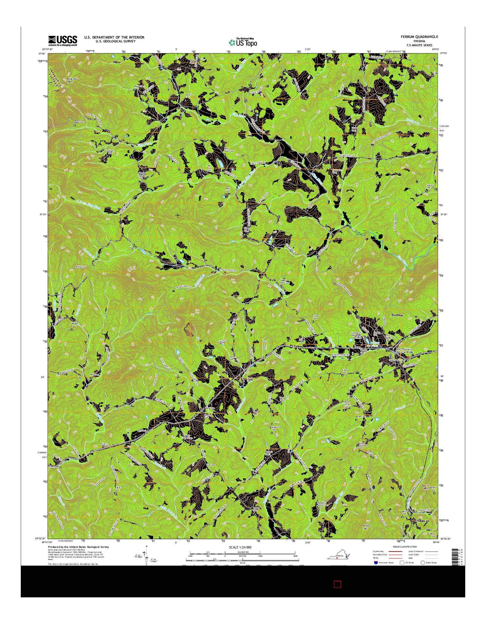 USGS US TOPO 7.5-MINUTE MAP FOR FERRUM, VA 2016