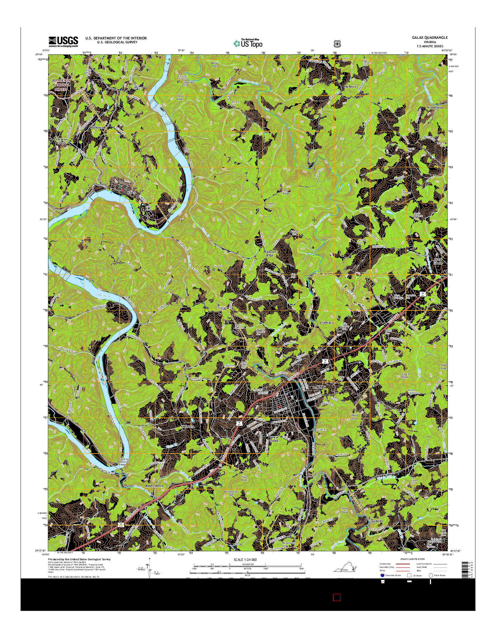 USGS US TOPO 7.5-MINUTE MAP FOR GALAX, VA 2016