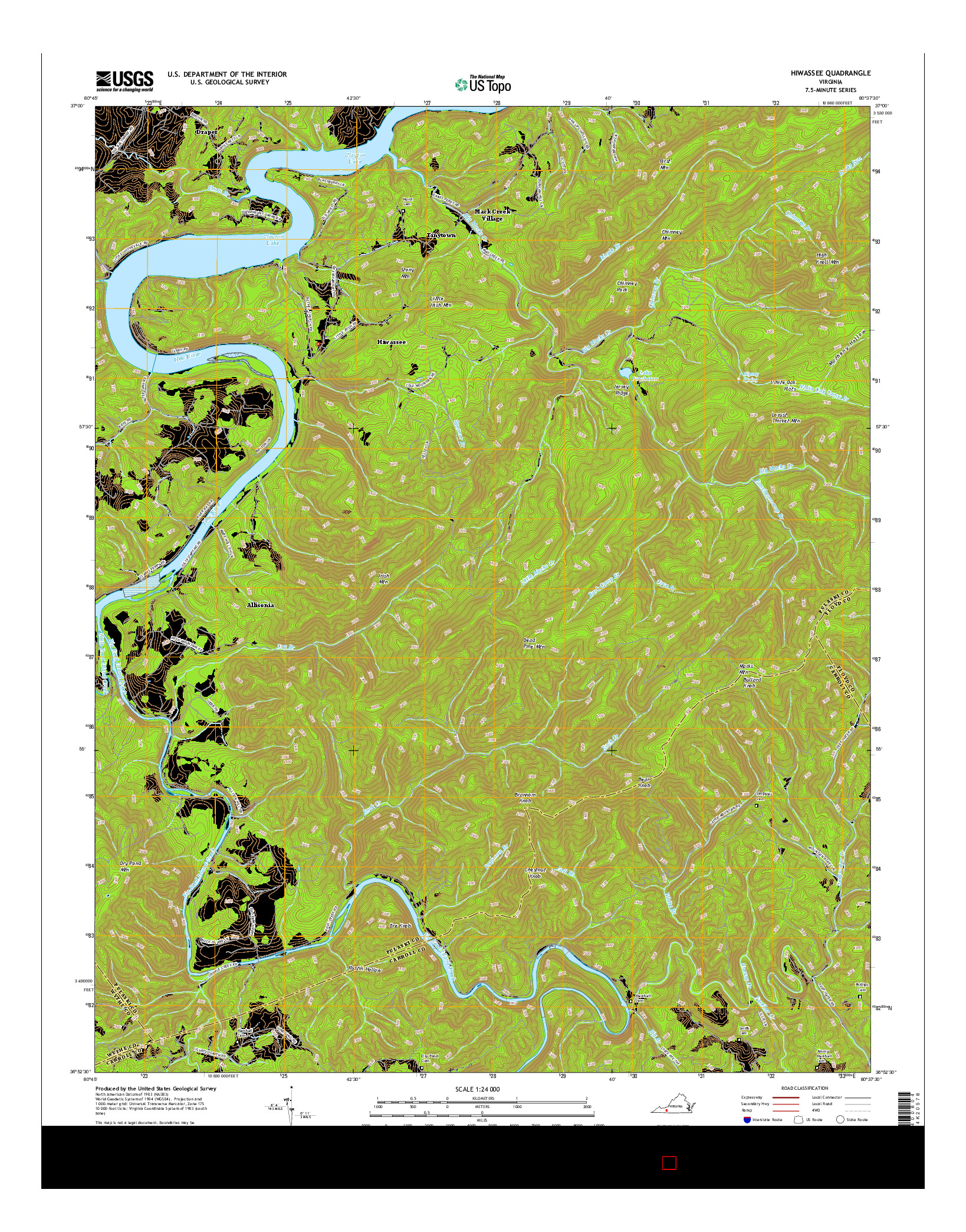 USGS US TOPO 7.5-MINUTE MAP FOR HIWASSEE, VA 2016