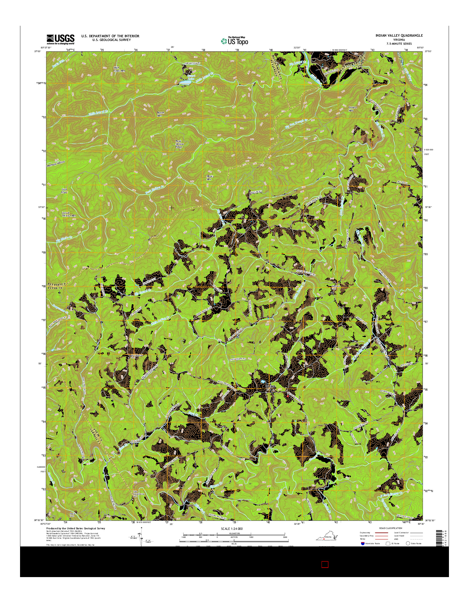 USGS US TOPO 7.5-MINUTE MAP FOR INDIAN VALLEY, VA 2016