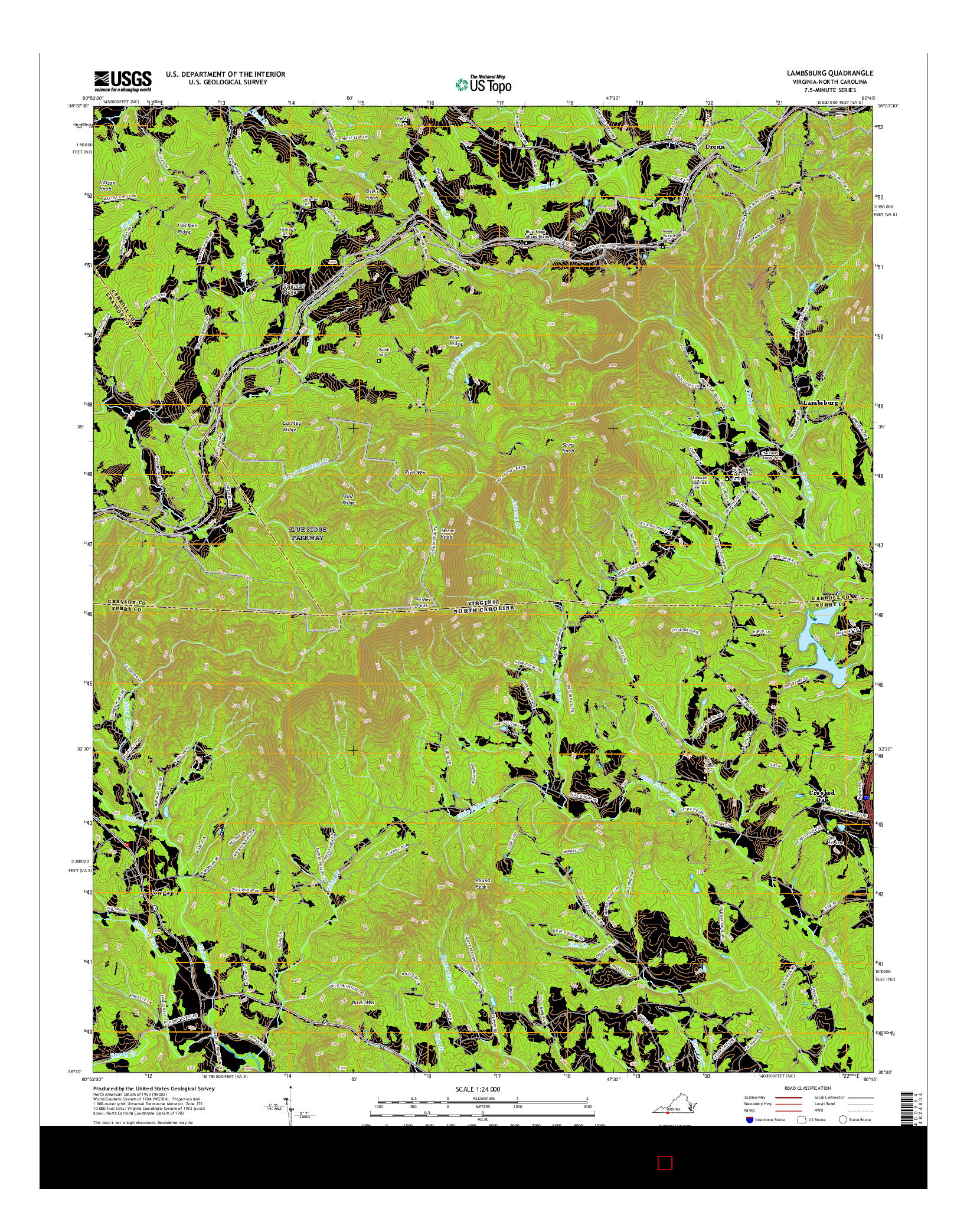 USGS US TOPO 7.5-MINUTE MAP FOR LAMBSBURG, VA-NC 2016