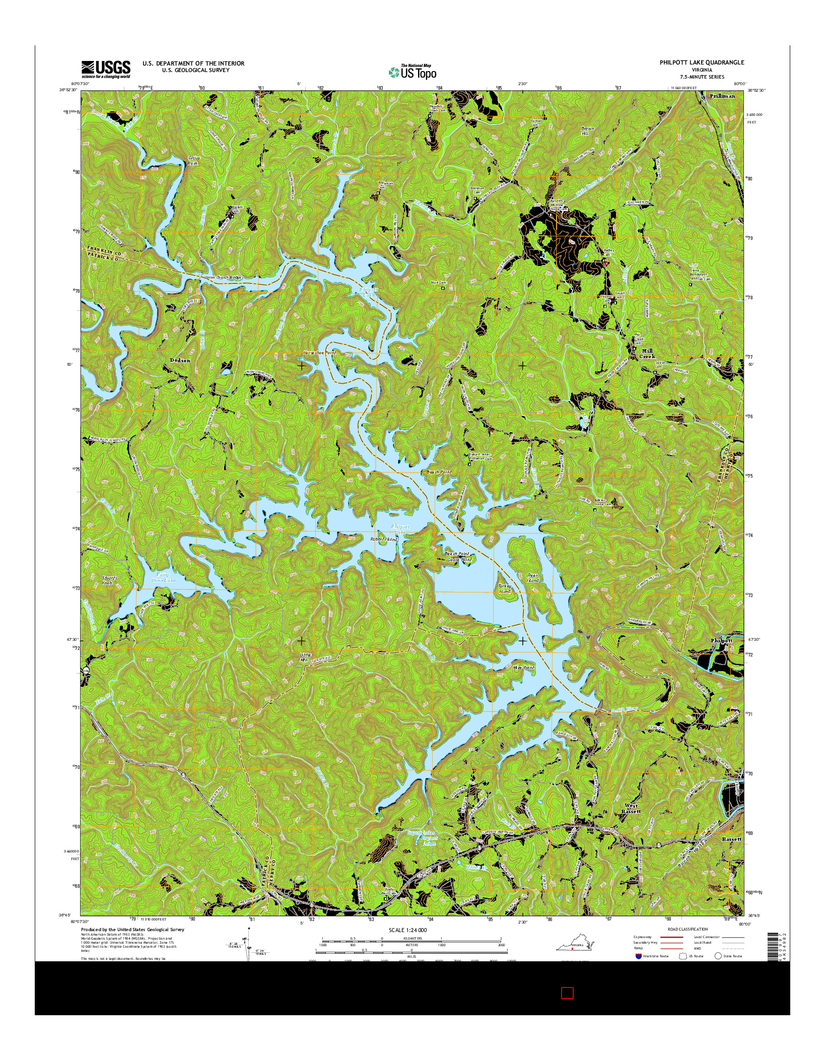 USGS US TOPO 7.5-MINUTE MAP FOR PHILPOTT LAKE, VA 2016