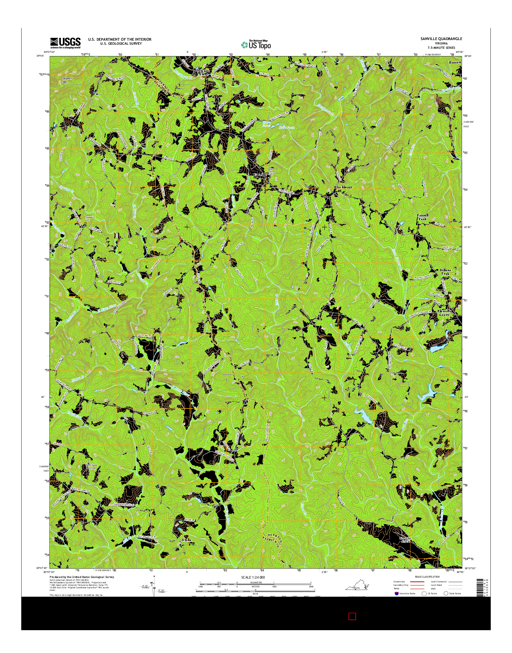 USGS US TOPO 7.5-MINUTE MAP FOR SANVILLE, VA 2016