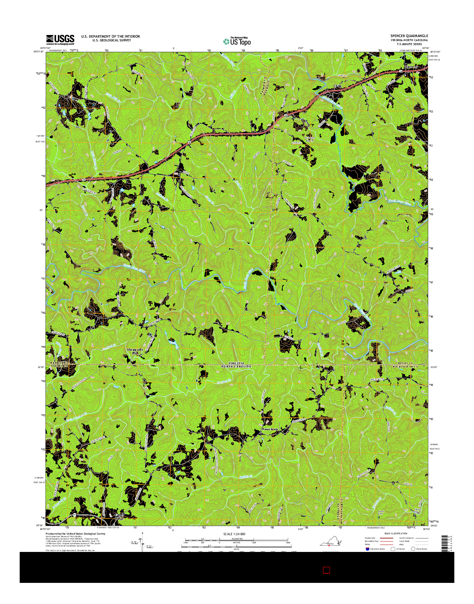 USGS US TOPO 7.5-MINUTE MAP FOR SPENCER, VA-NC 2016