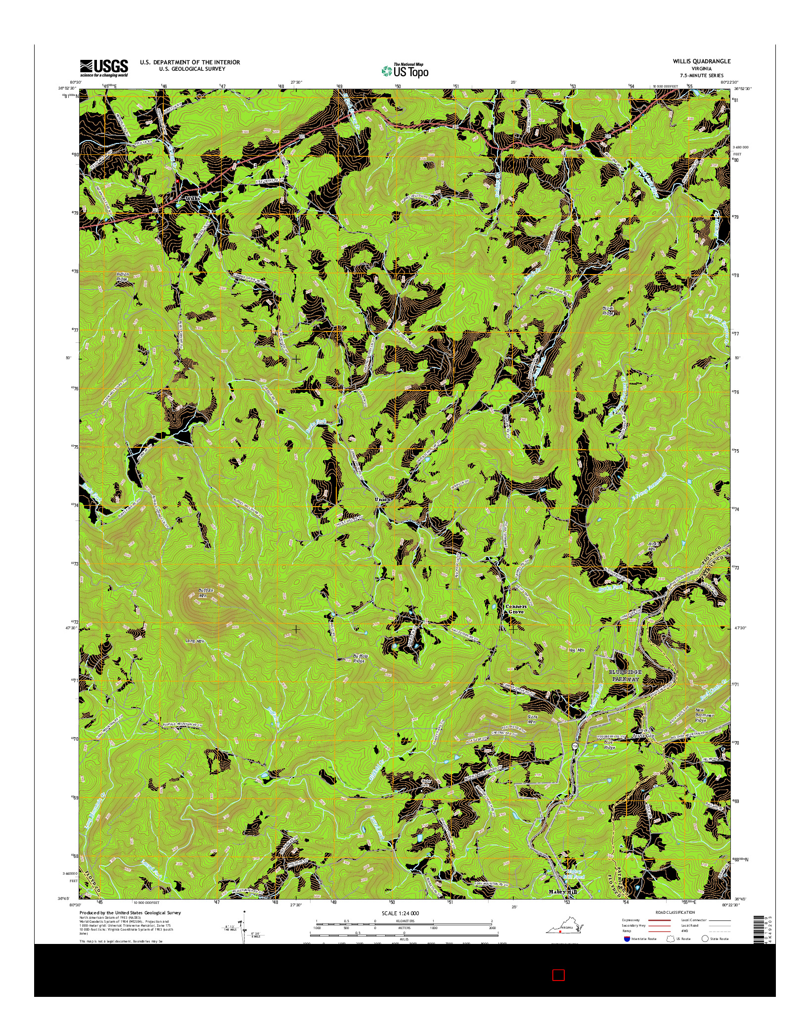 USGS US TOPO 7.5-MINUTE MAP FOR WILLIS, VA 2016