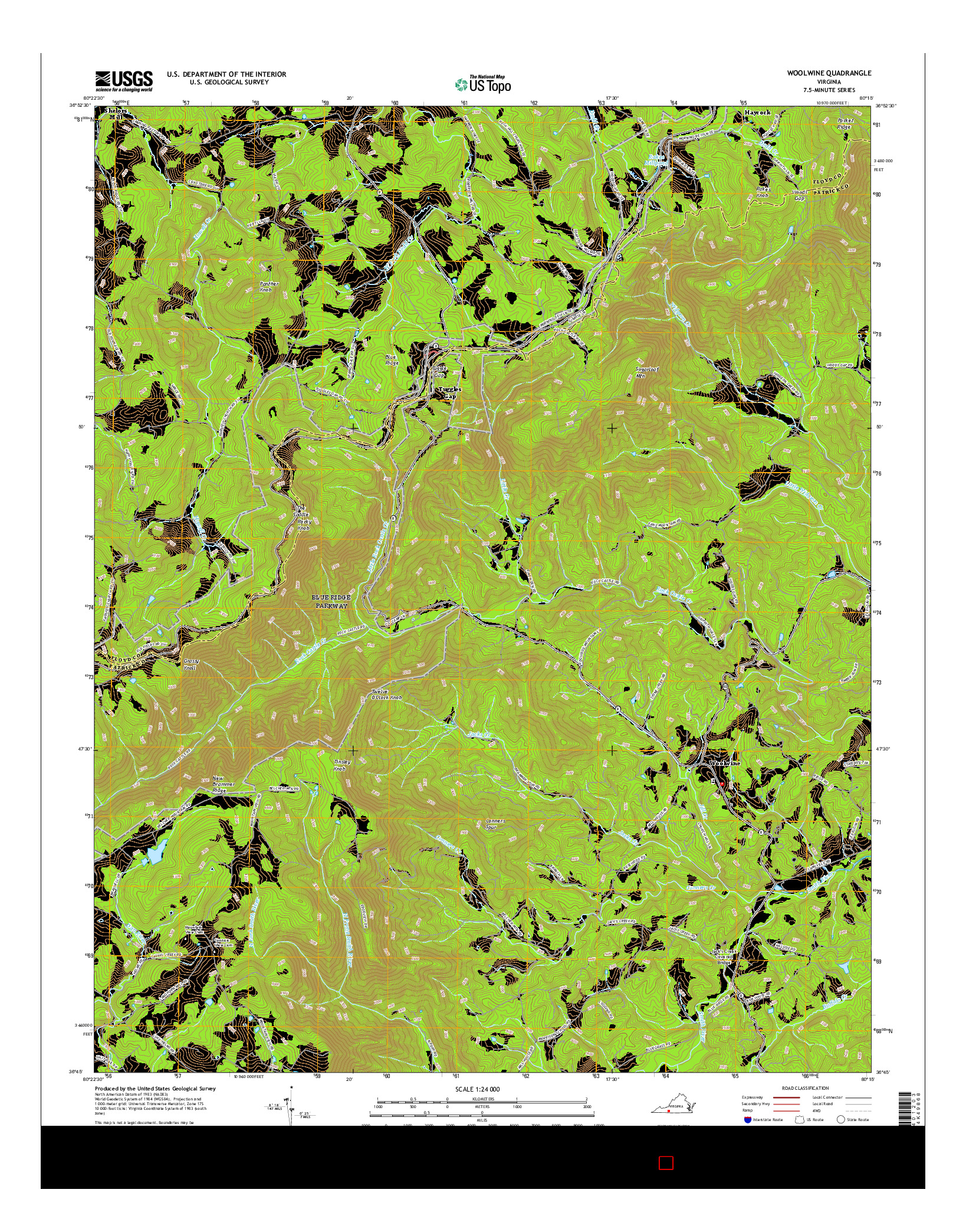 USGS US TOPO 7.5-MINUTE MAP FOR WOOLWINE, VA 2016