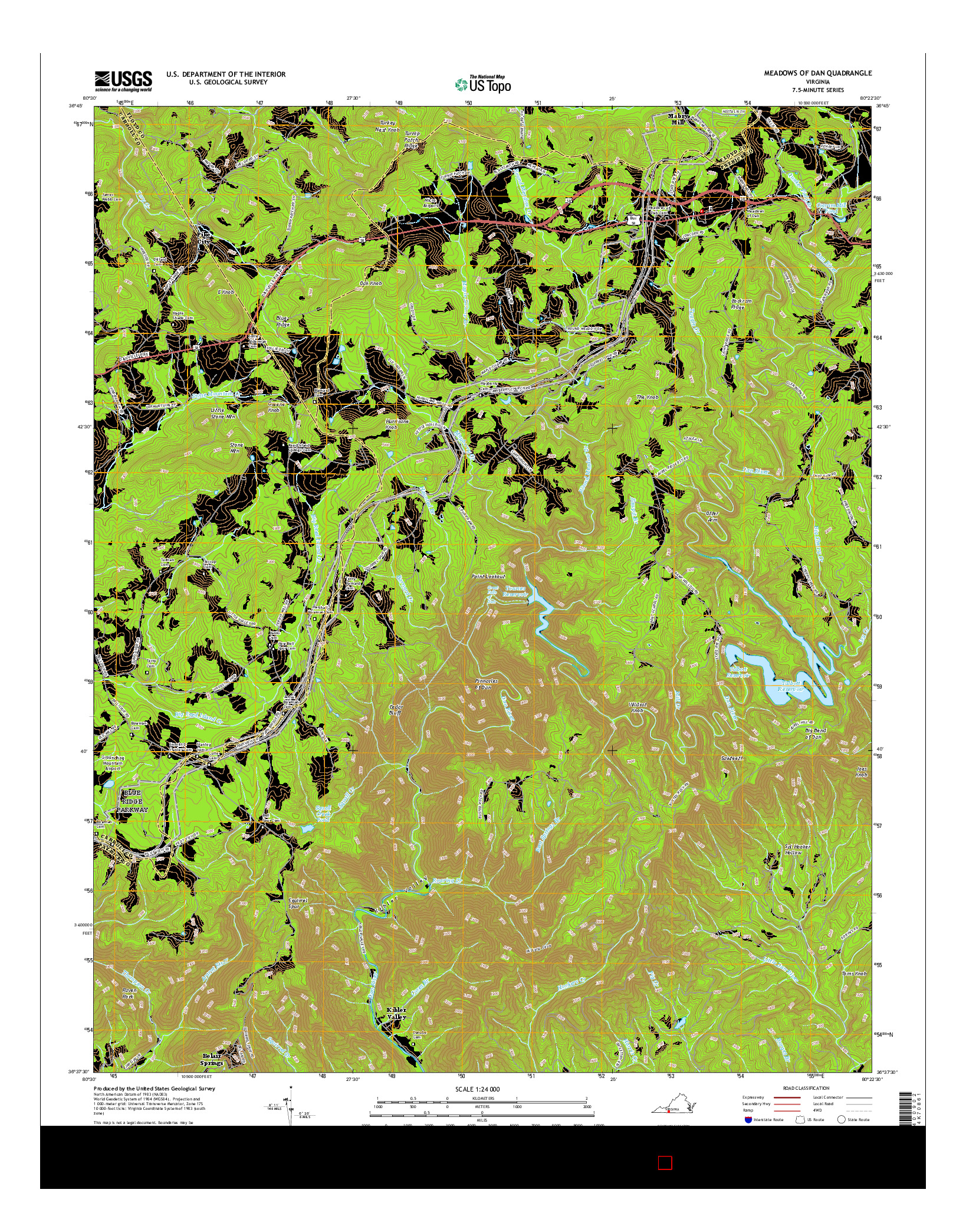 USGS US TOPO 7.5-MINUTE MAP FOR MEADOWS OF DAN, VA 2016