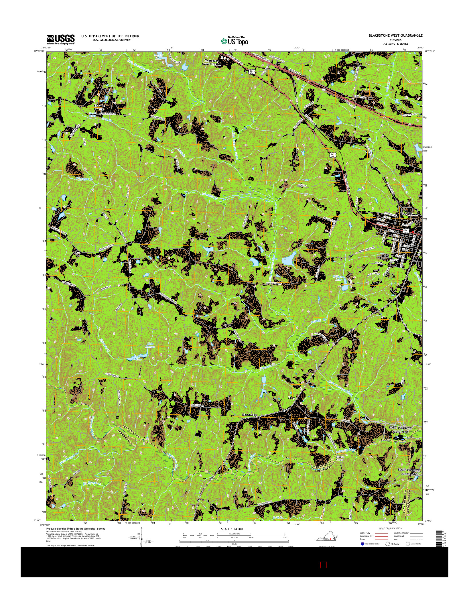 USGS US TOPO 7.5-MINUTE MAP FOR BLACKSTONE WEST, VA 2016