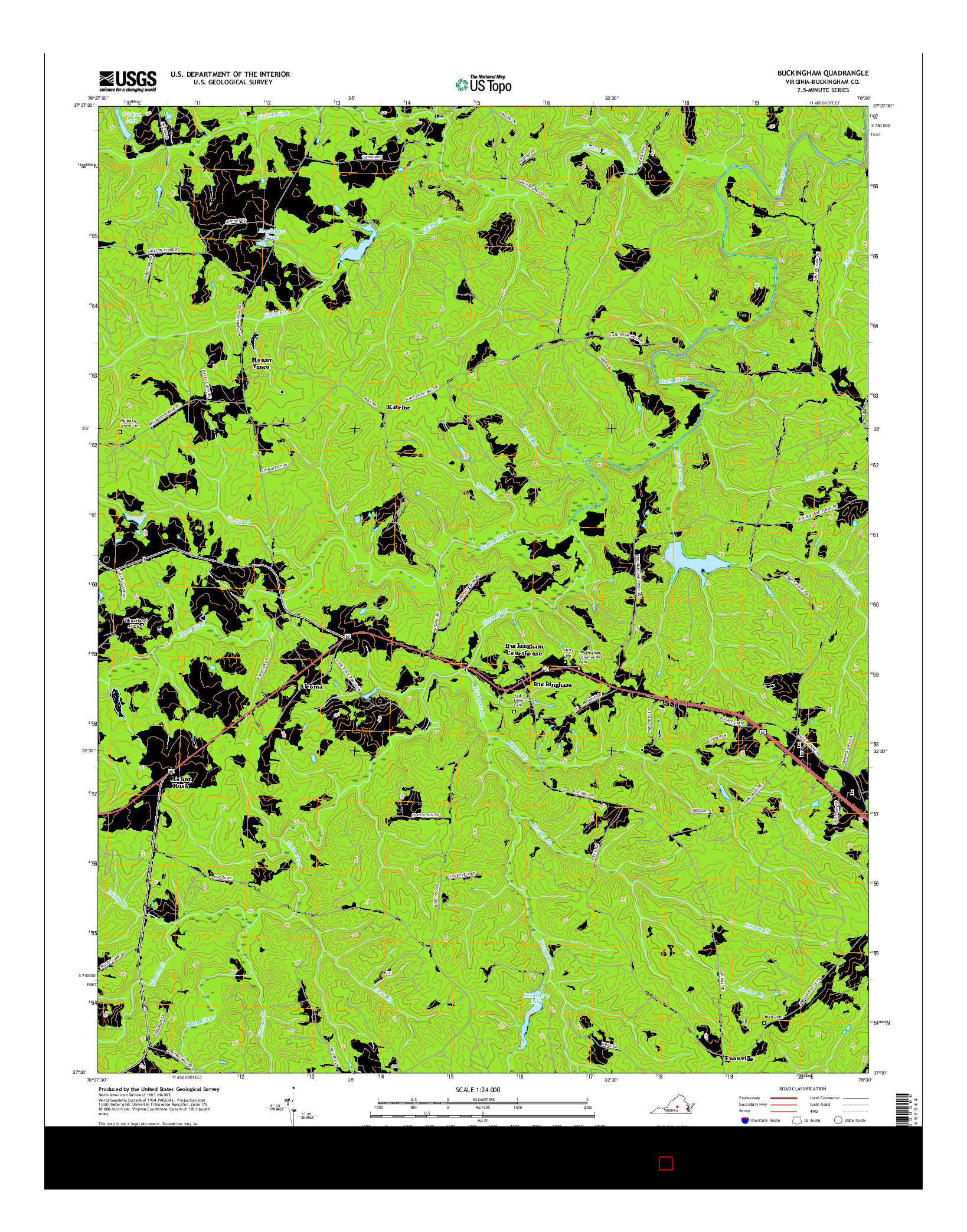 USGS US TOPO 7.5-MINUTE MAP FOR BUCKINGHAM, VA 2016