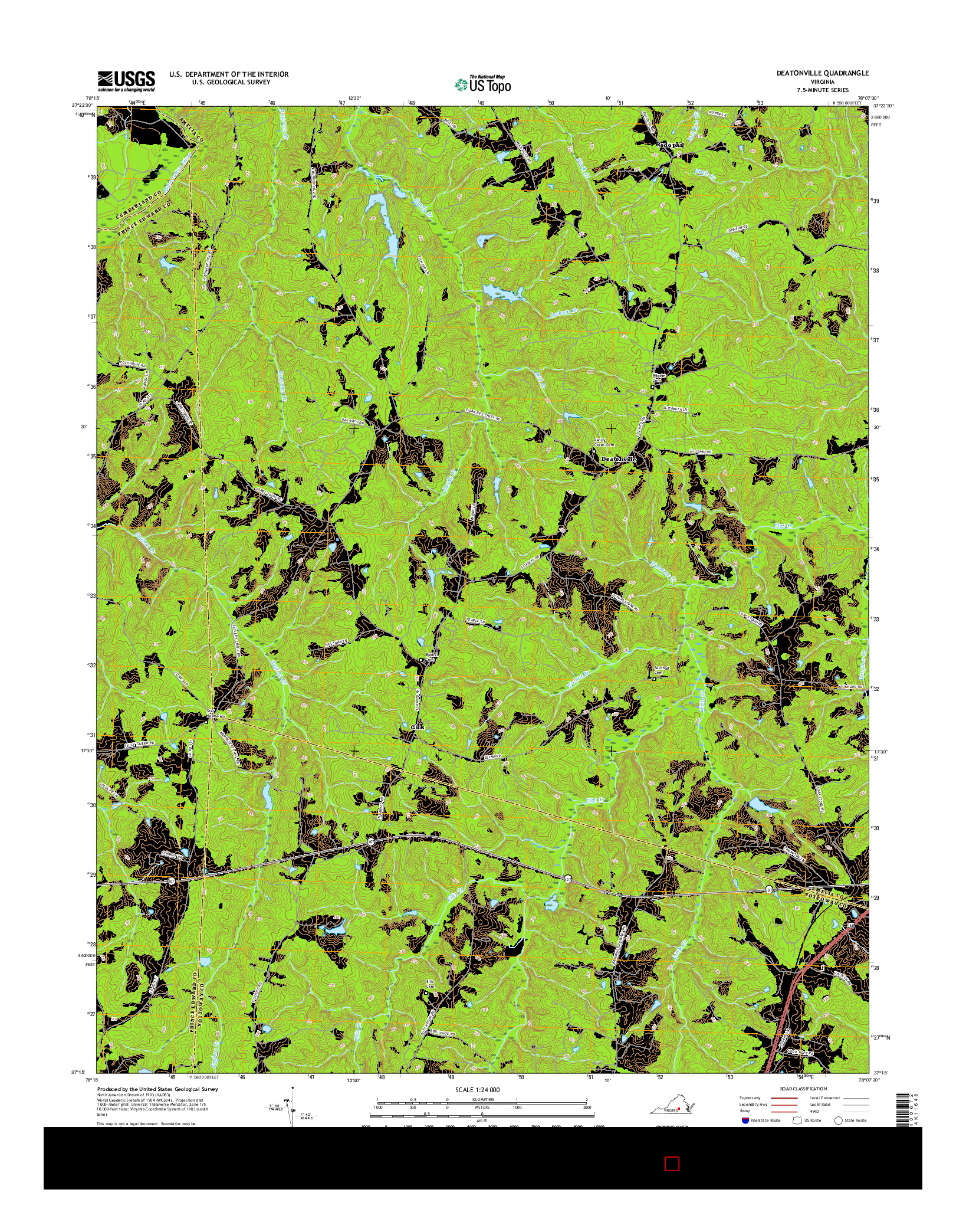 USGS US TOPO 7.5-MINUTE MAP FOR DEATONVILLE, VA 2016