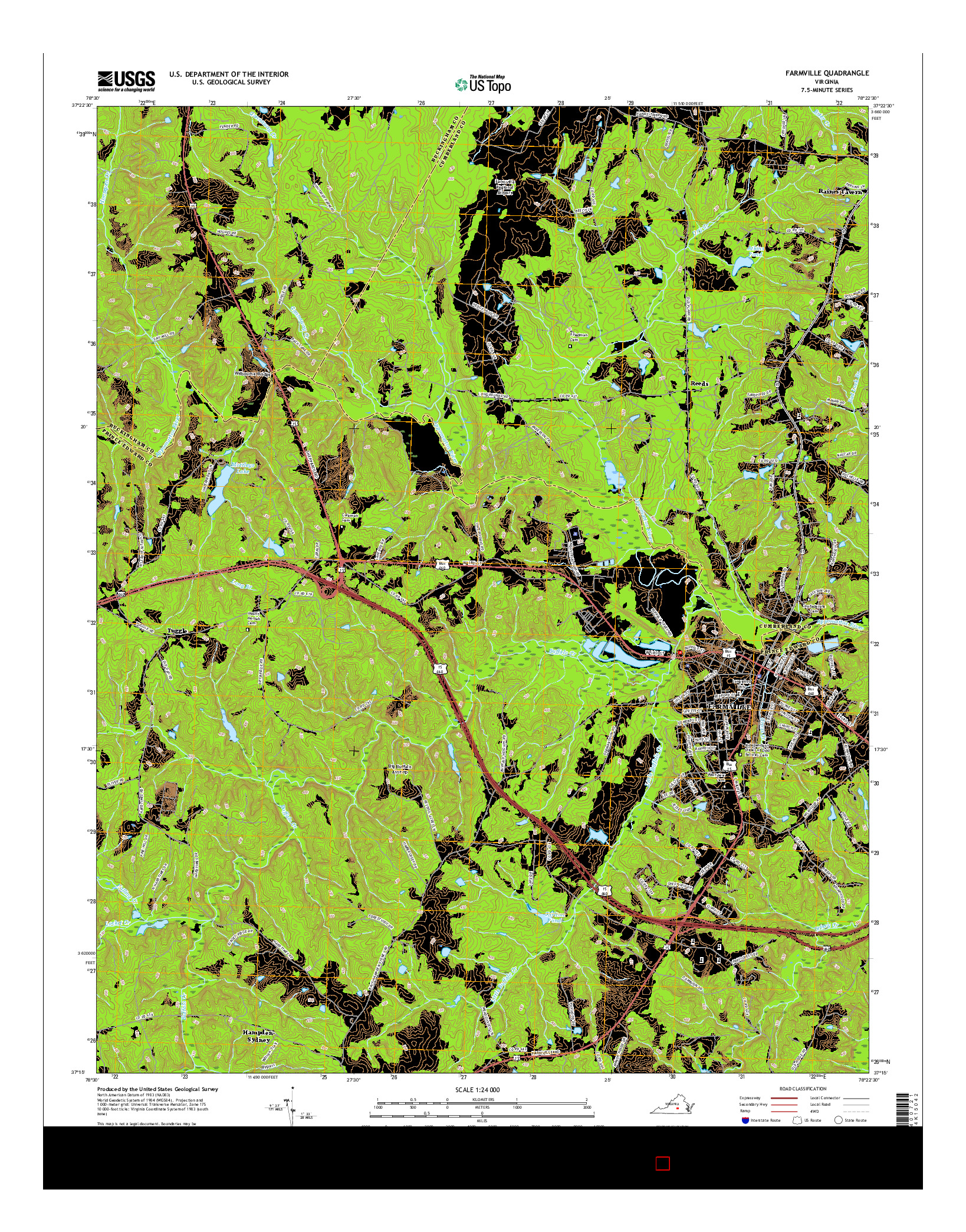 USGS US TOPO 7.5-MINUTE MAP FOR FARMVILLE, VA 2016