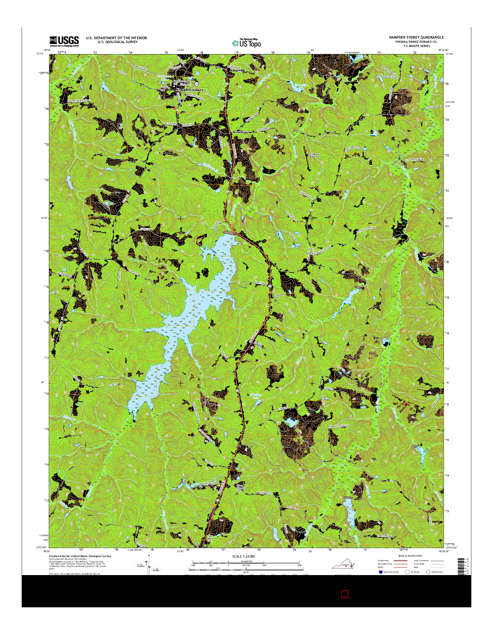 USGS US TOPO 7.5-MINUTE MAP FOR HAMPDEN SYDNEY, VA 2016