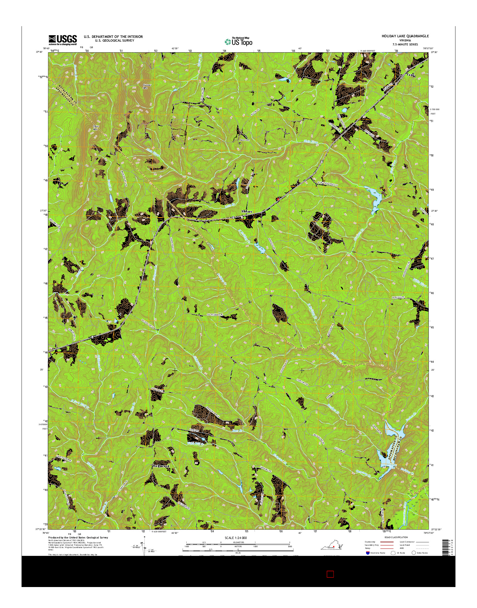 USGS US TOPO 7.5-MINUTE MAP FOR HOLIDAY LAKE, VA 2016