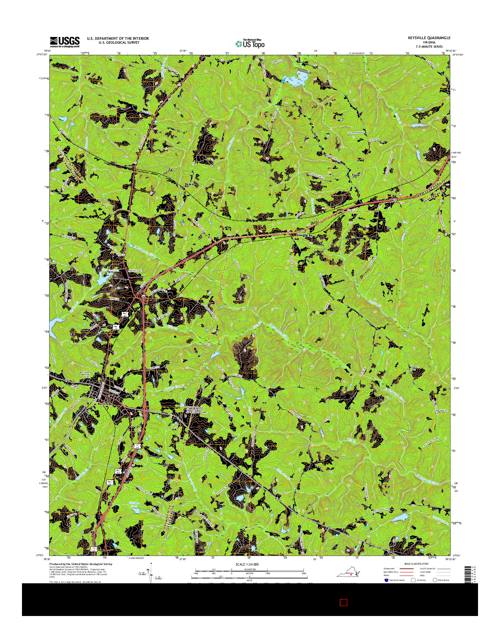 USGS US TOPO 7.5-MINUTE MAP FOR KEYSVILLE, VA 2016