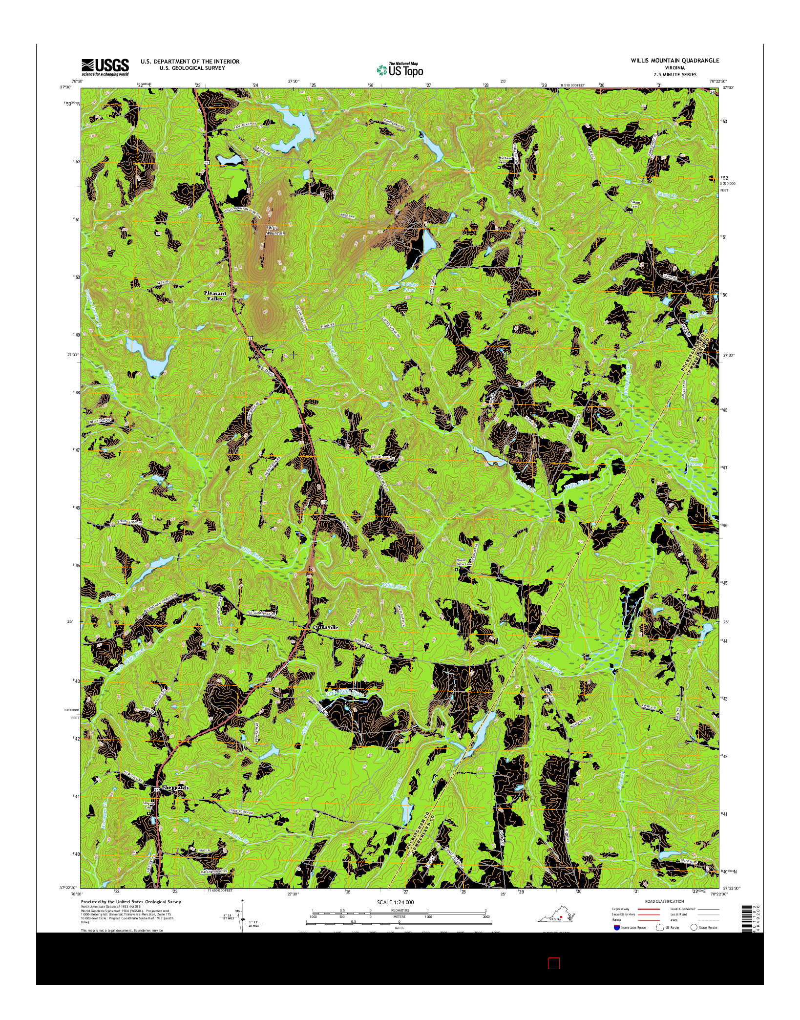 USGS US TOPO 7.5-MINUTE MAP FOR WILLIS MOUNTAIN, VA 2016