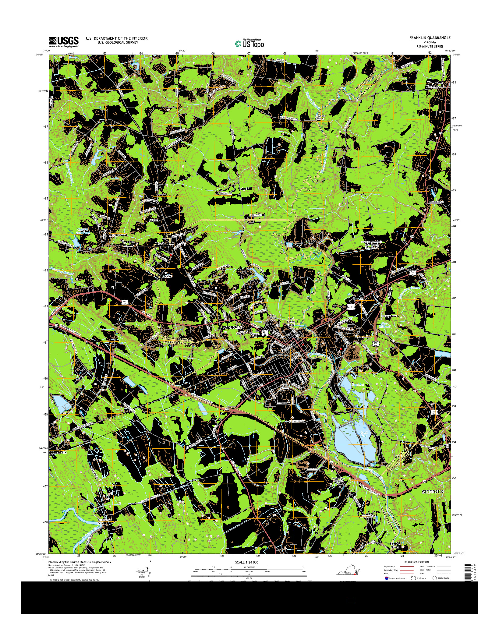 USGS US TOPO 7.5-MINUTE MAP FOR FRANKLIN, VA 2016