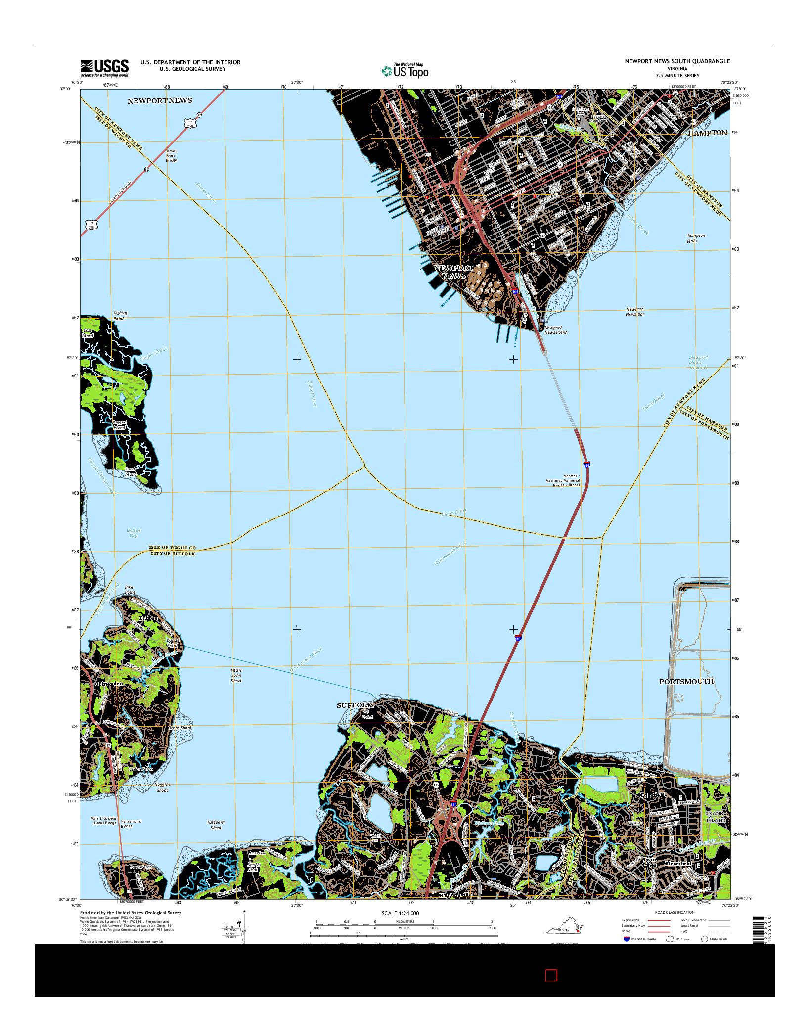 USGS US TOPO 7.5-MINUTE MAP FOR NEWPORT NEWS SOUTH, VA 2016