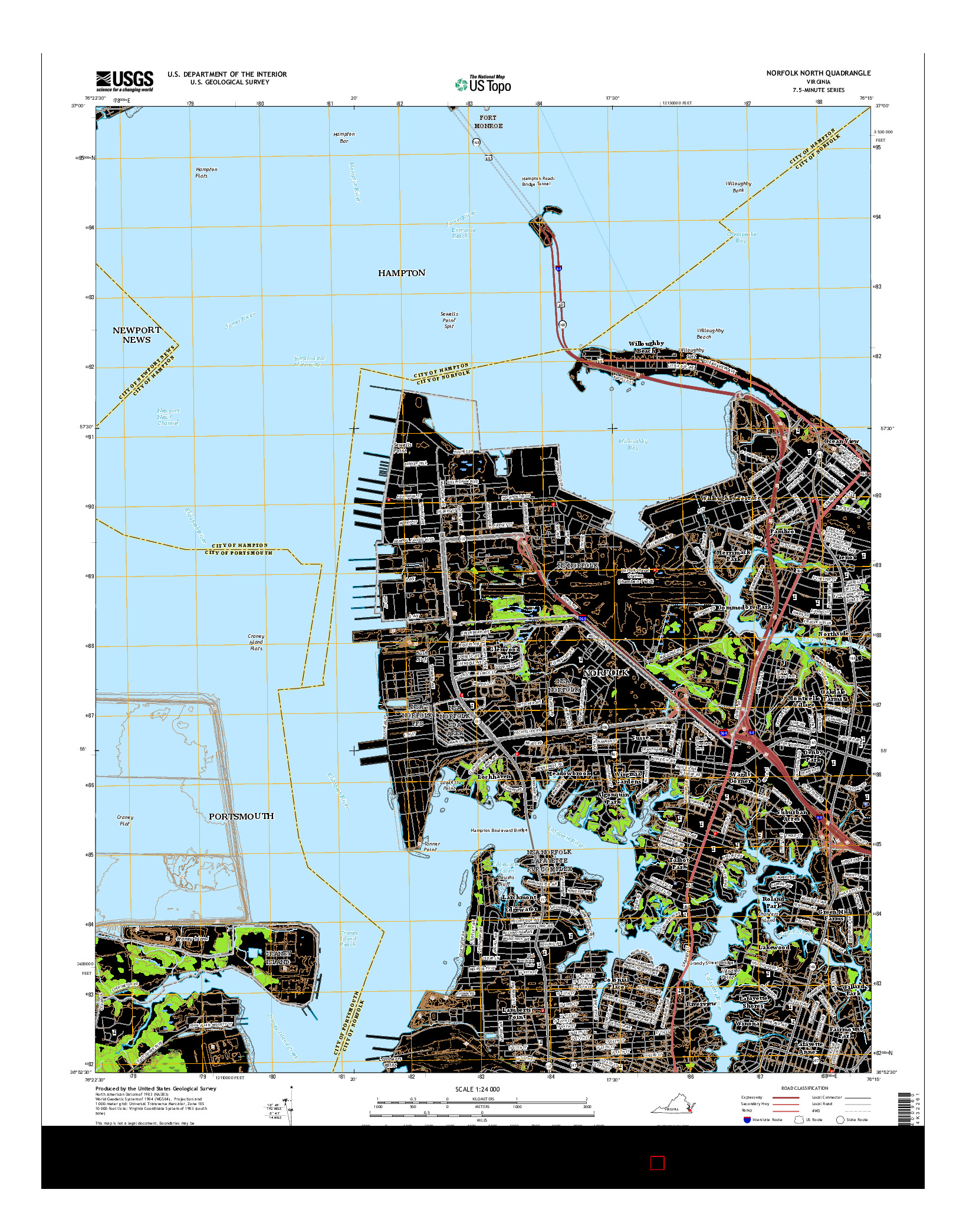 USGS US TOPO 7.5-MINUTE MAP FOR NORFOLK NORTH, VA 2016