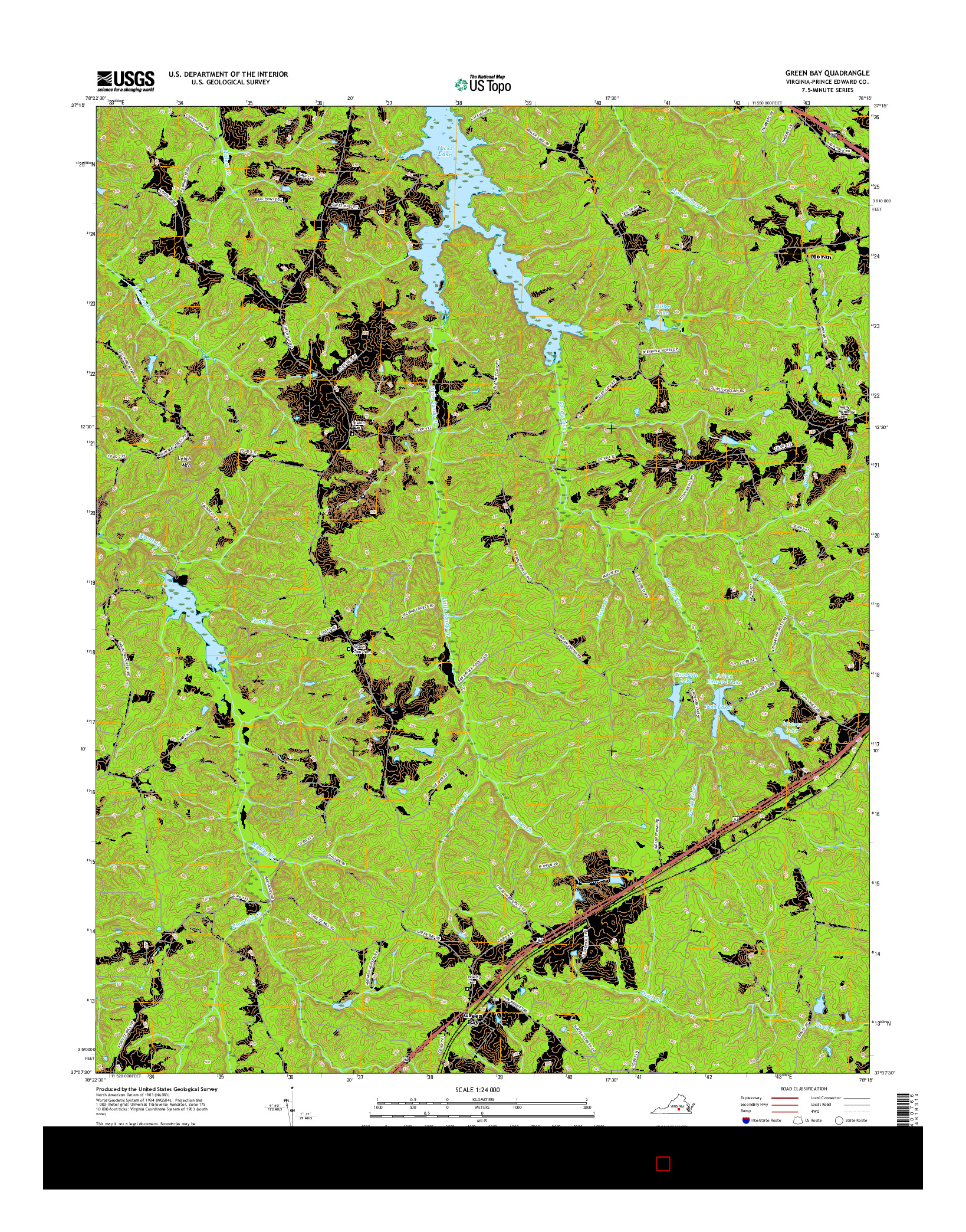 USGS US TOPO 7.5-MINUTE MAP FOR GREEN BAY, VA 2016