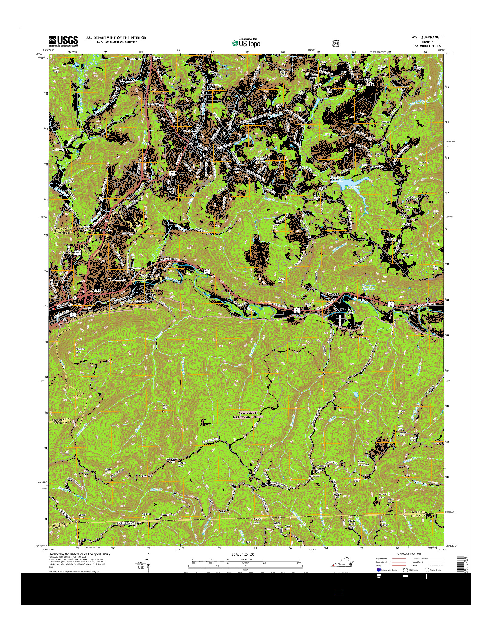 USGS US TOPO 7.5-MINUTE MAP FOR WISE, VA 2016