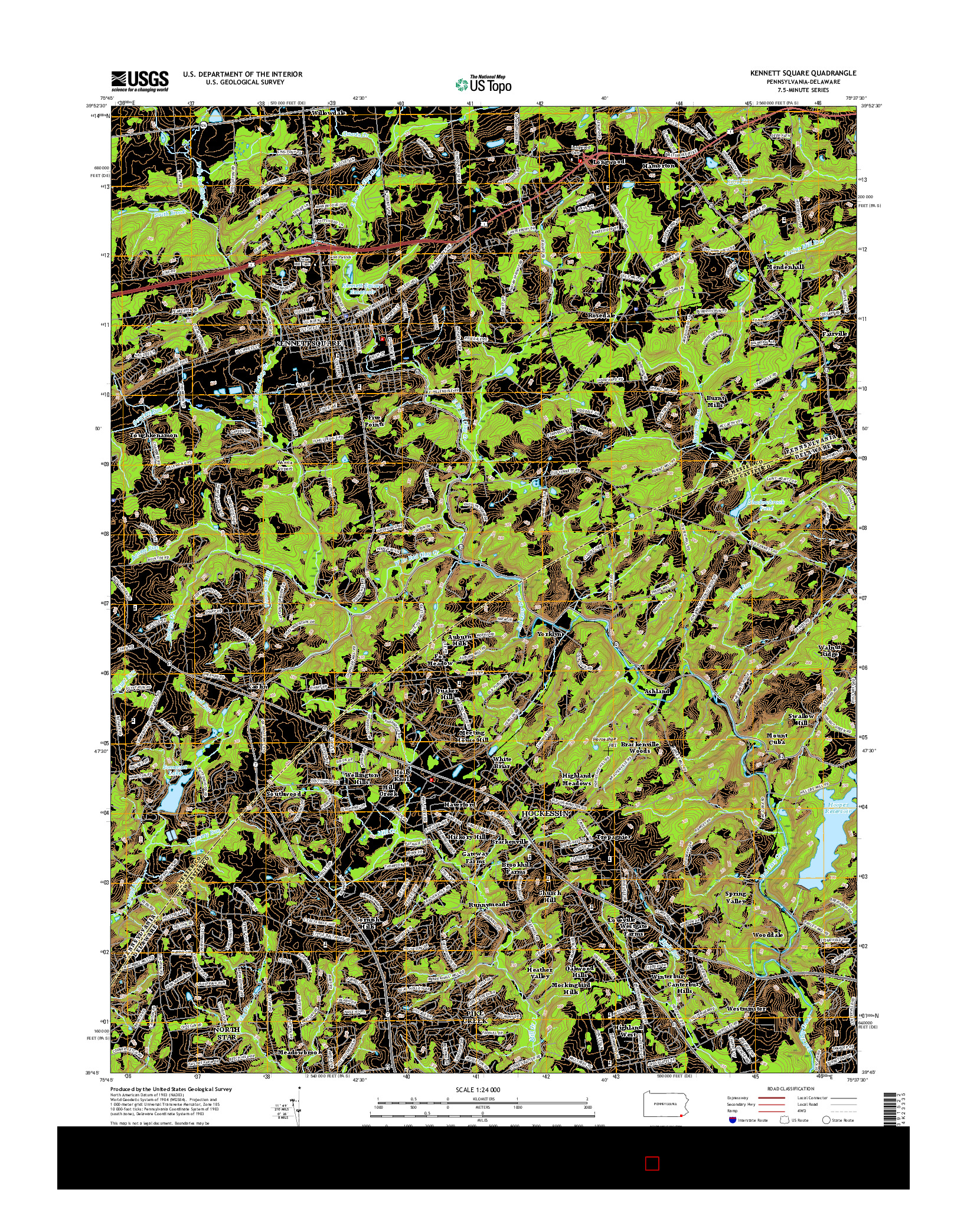 USGS US TOPO 7.5-MINUTE MAP FOR KENNETT SQUARE, PA-DE 2016