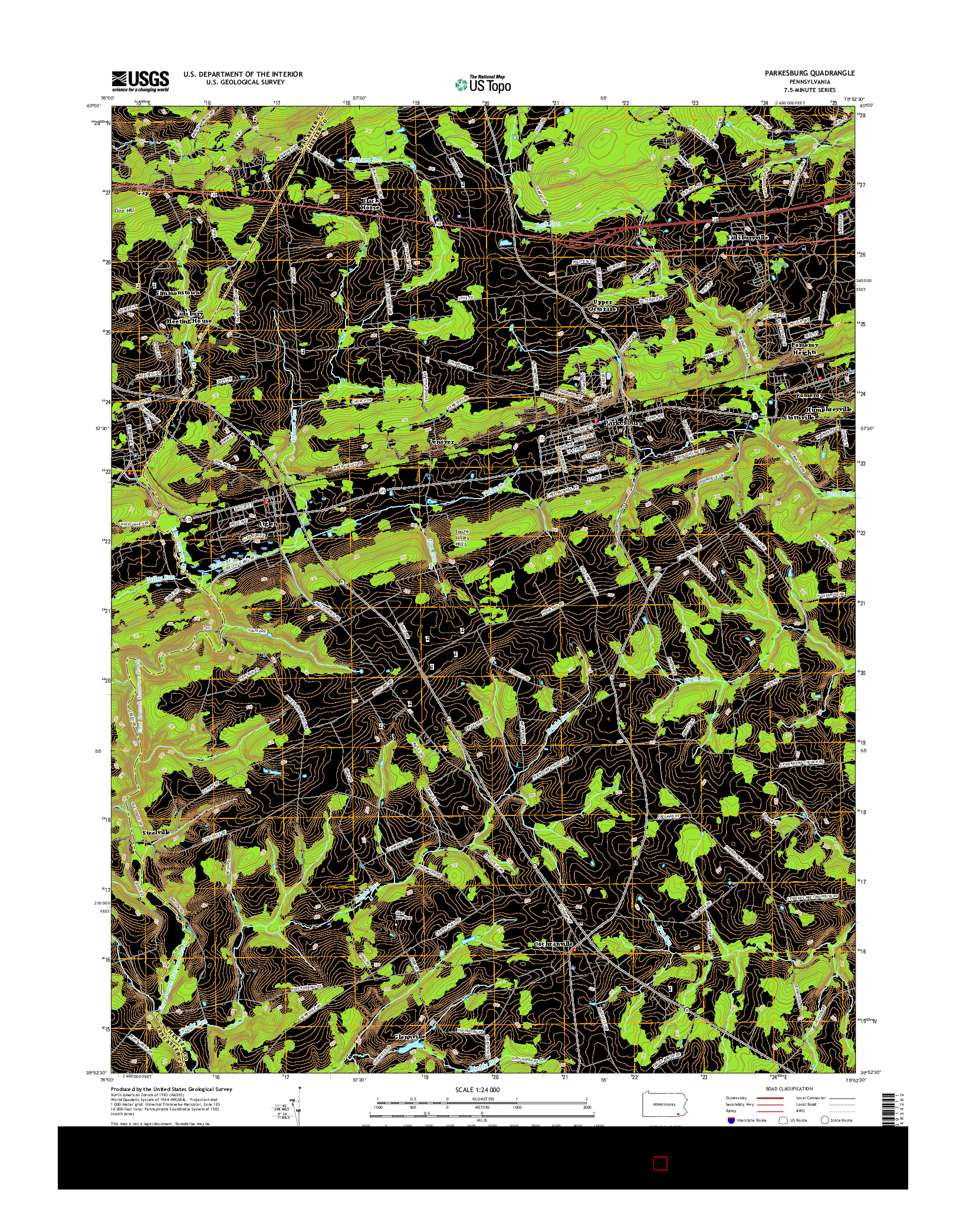 USGS US TOPO 7.5-MINUTE MAP FOR PARKESBURG, PA 2016