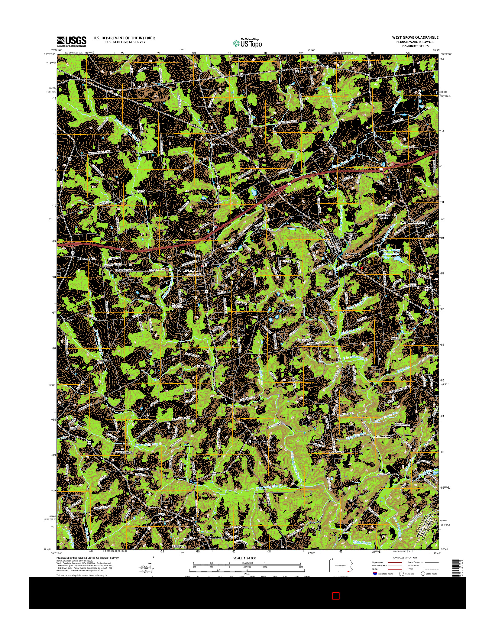 USGS US TOPO 7.5-MINUTE MAP FOR WEST GROVE, PA-DE 2016