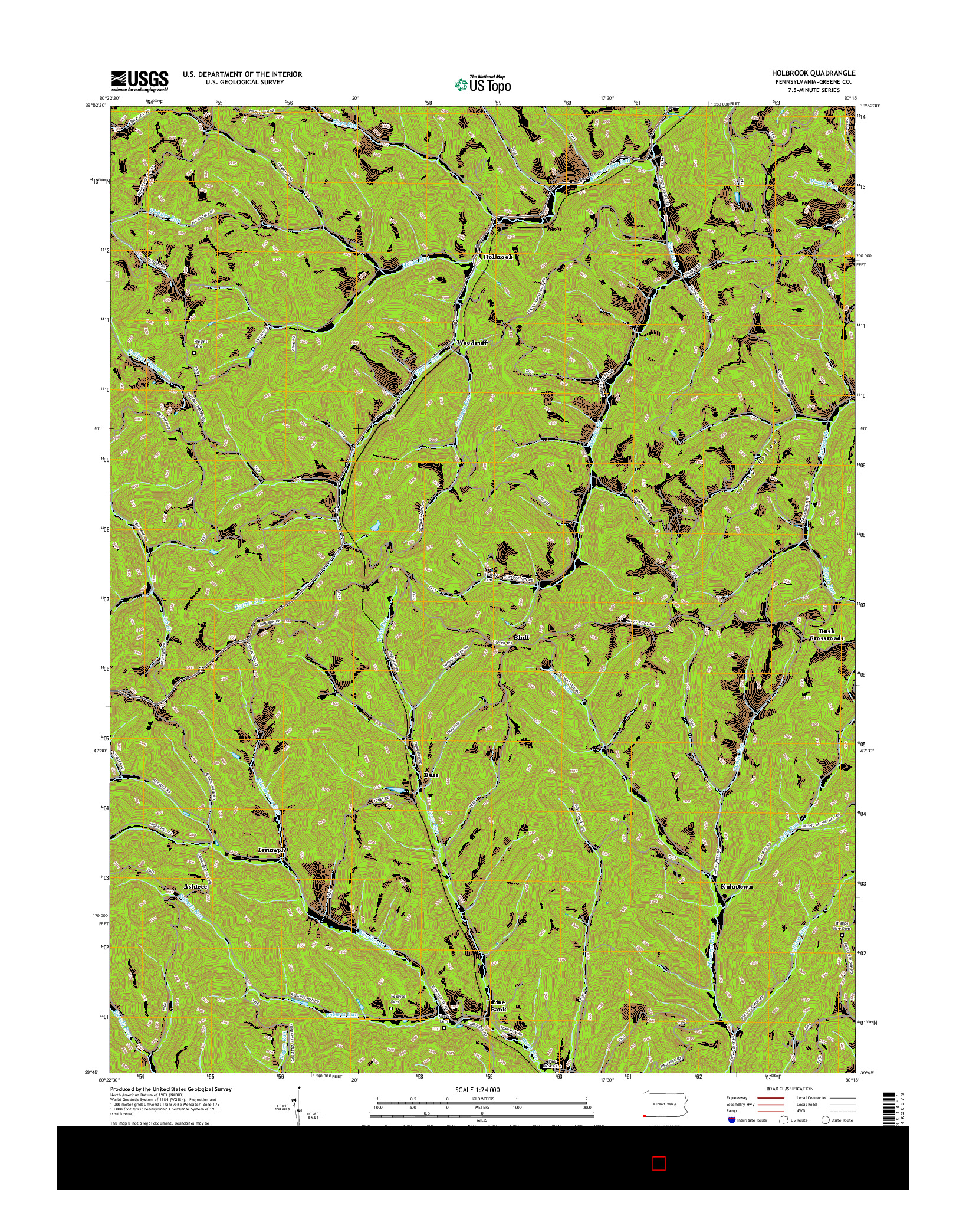 USGS US TOPO 7.5-MINUTE MAP FOR HOLBROOK, PA 2016