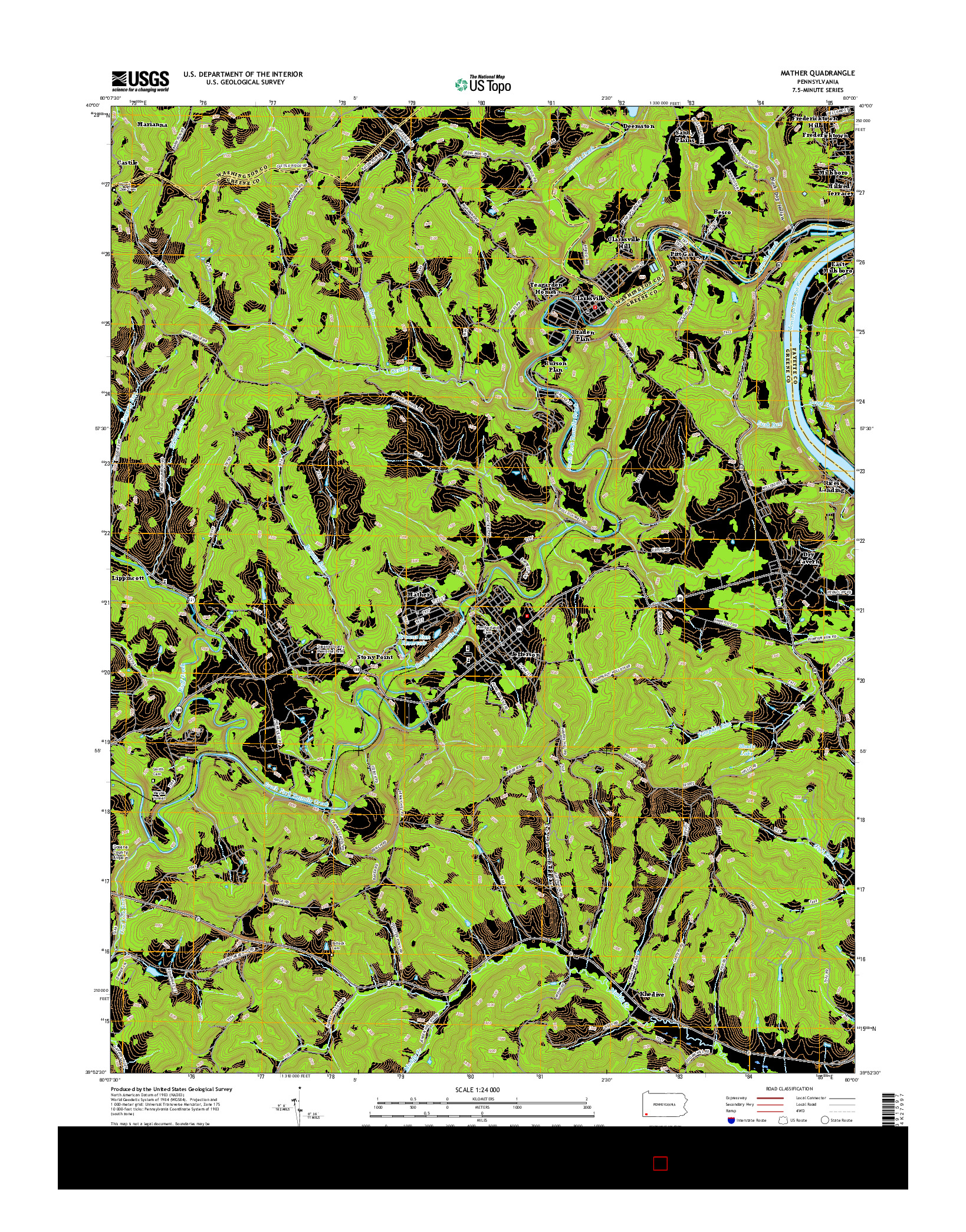 USGS US TOPO 7.5-MINUTE MAP FOR MATHER, PA 2016