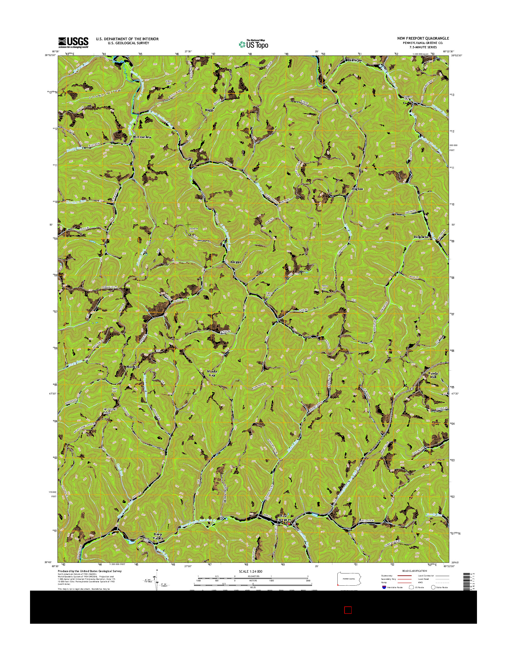 USGS US TOPO 7.5-MINUTE MAP FOR NEW FREEPORT, PA 2016