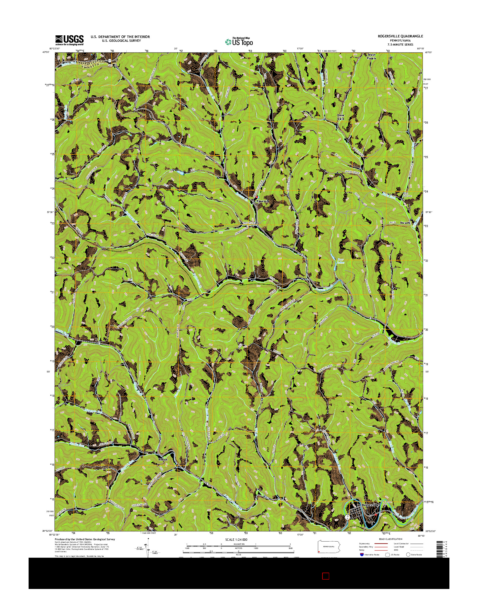 USGS US TOPO 7.5-MINUTE MAP FOR ROGERSVILLE, PA 2016