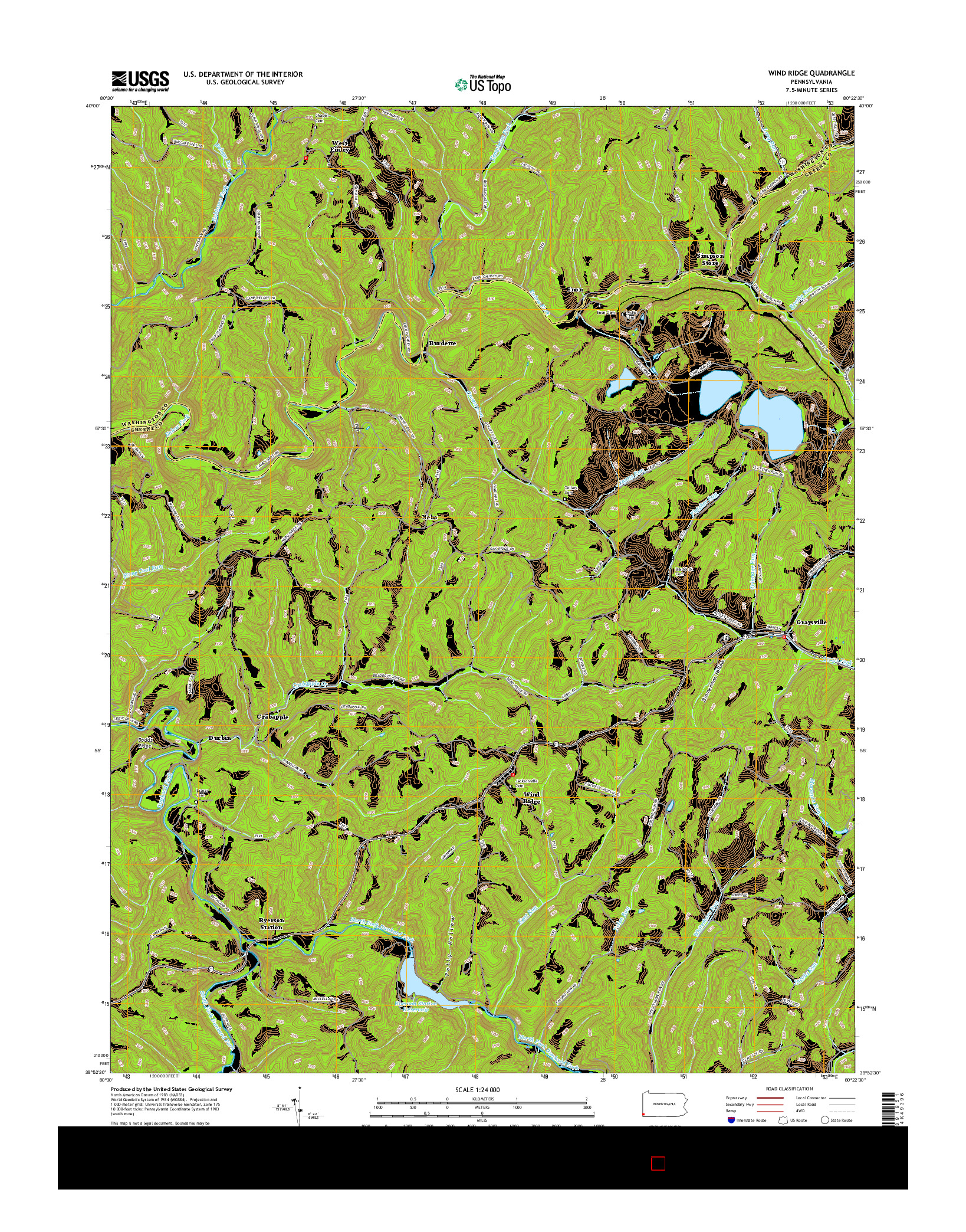 USGS US TOPO 7.5-MINUTE MAP FOR WIND RIDGE, PA 2016