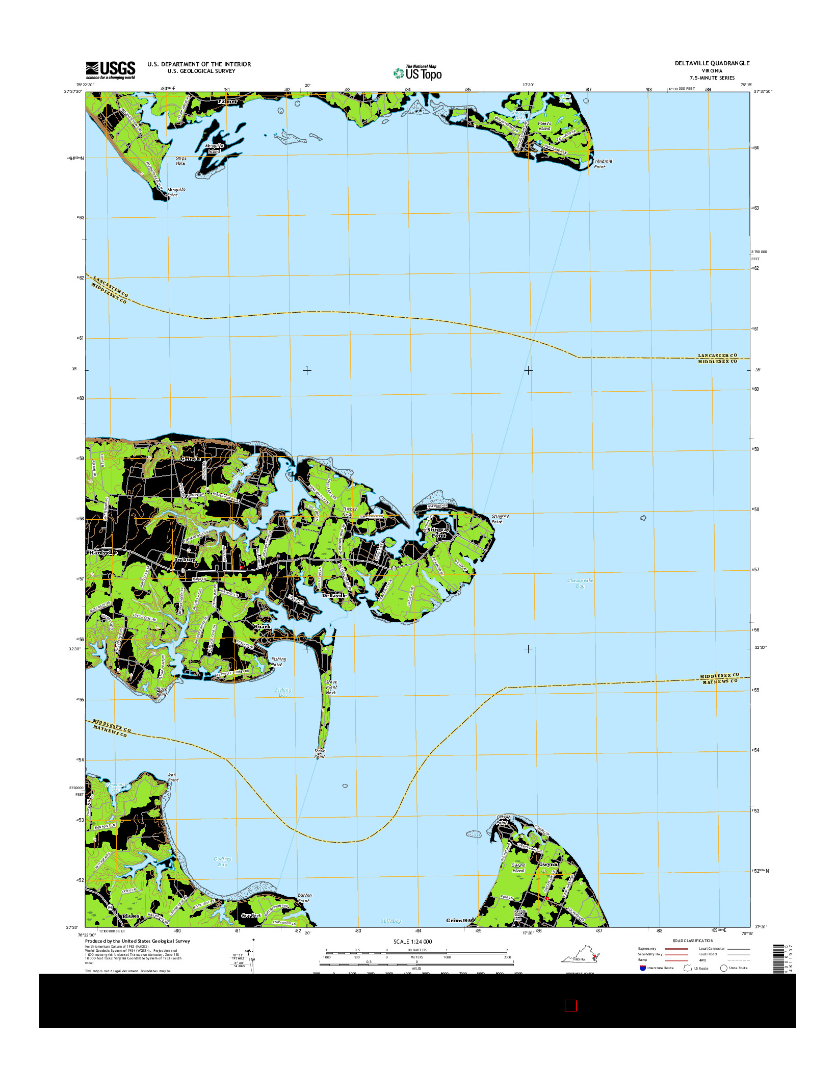 USGS US TOPO 7.5-MINUTE MAP FOR DELTAVILLE, VA 2016