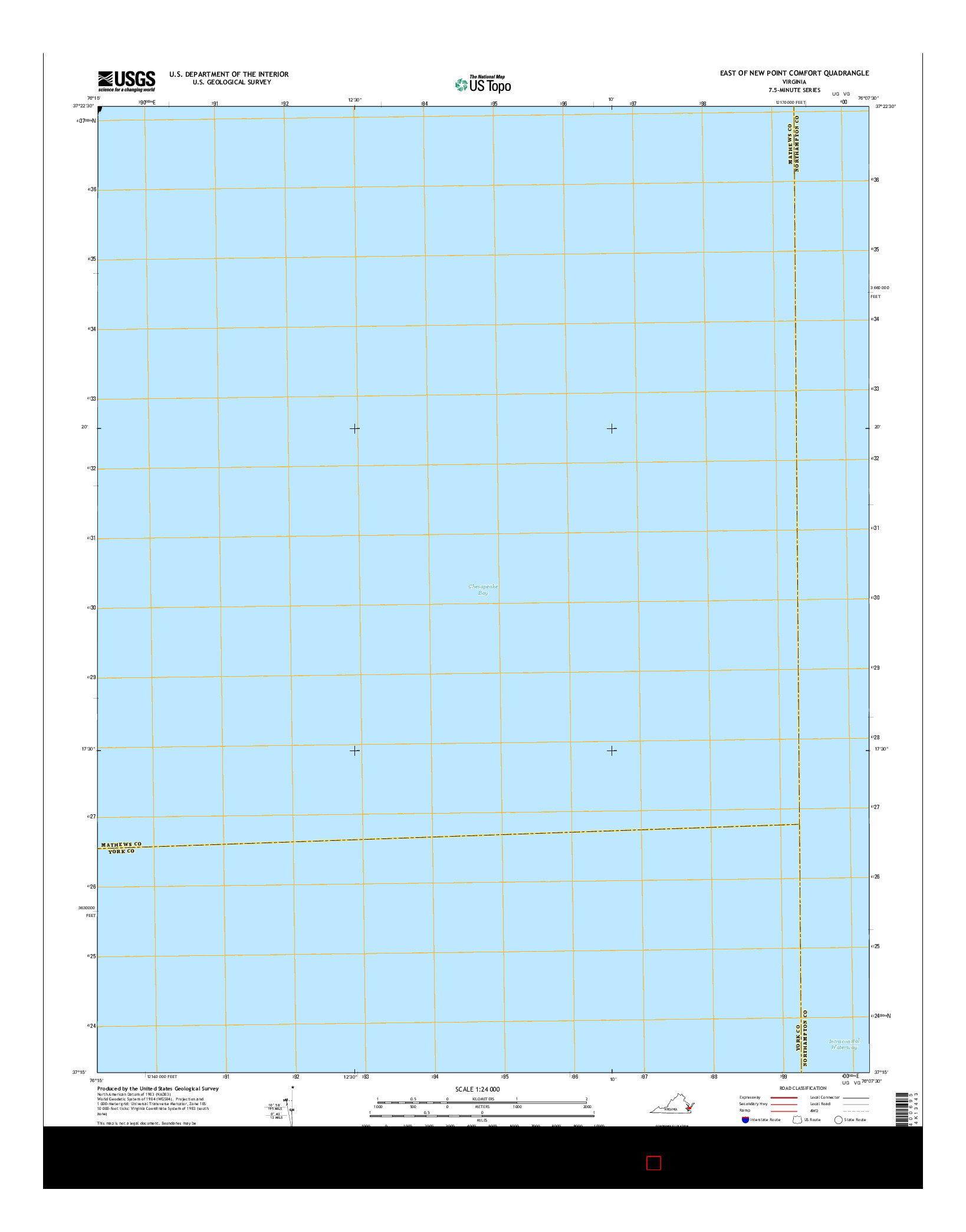 USGS US TOPO 7.5-MINUTE MAP FOR EAST OF NEW POINT COMFORT, VA 2016