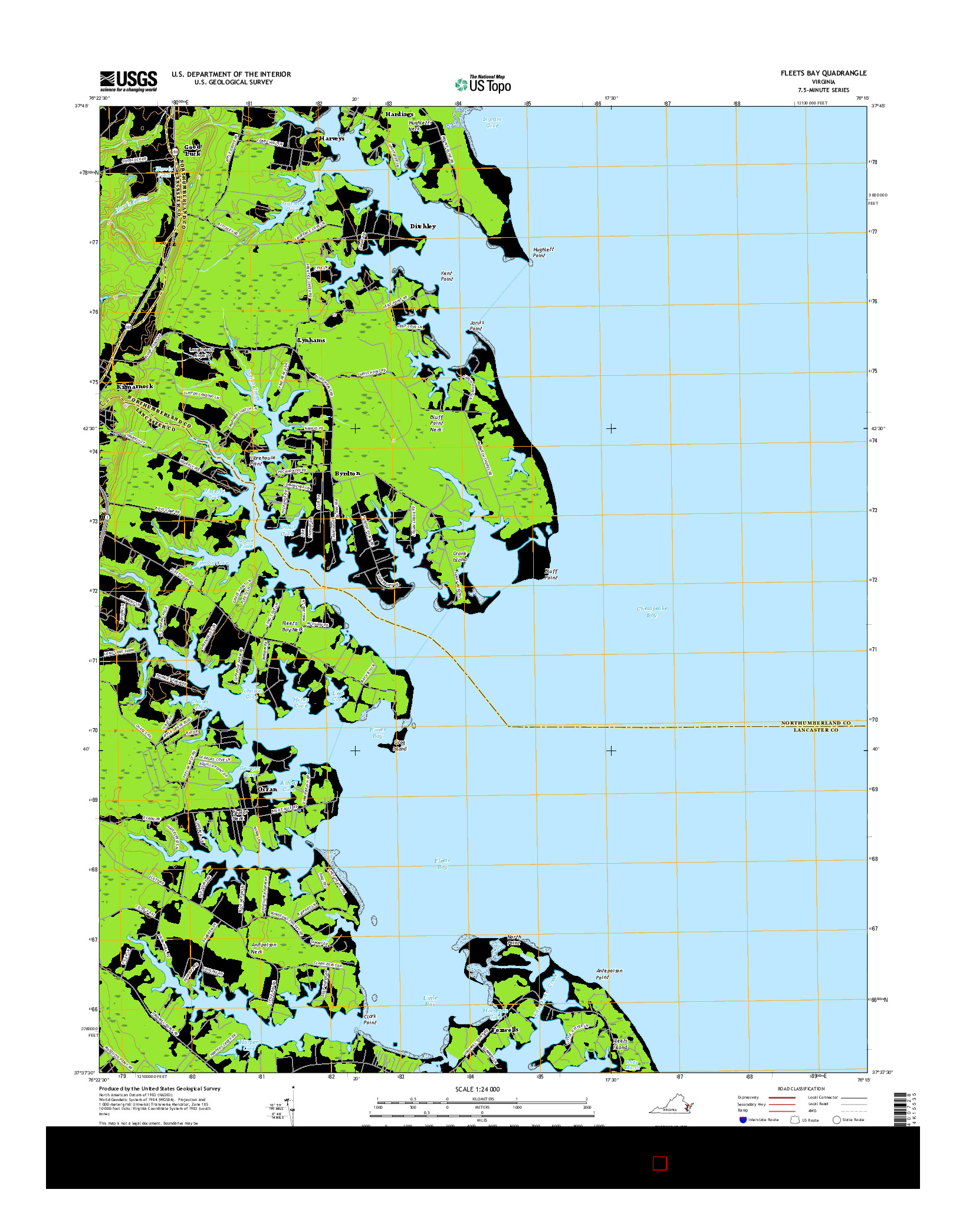 USGS US TOPO 7.5-MINUTE MAP FOR FLEETS BAY, VA 2016