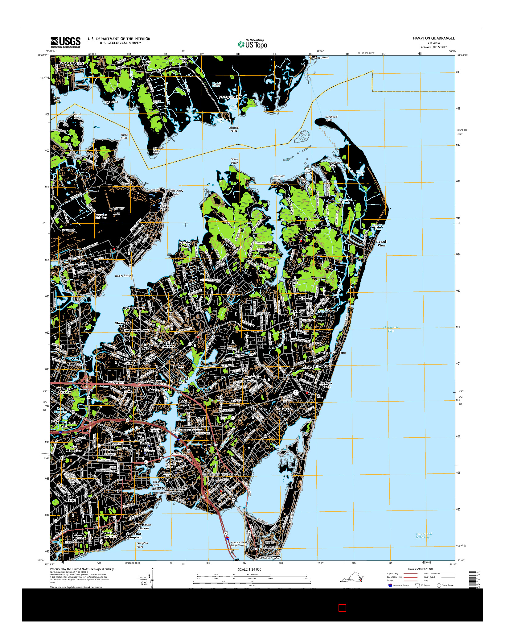 USGS US TOPO 7.5-MINUTE MAP FOR HAMPTON, VA 2016