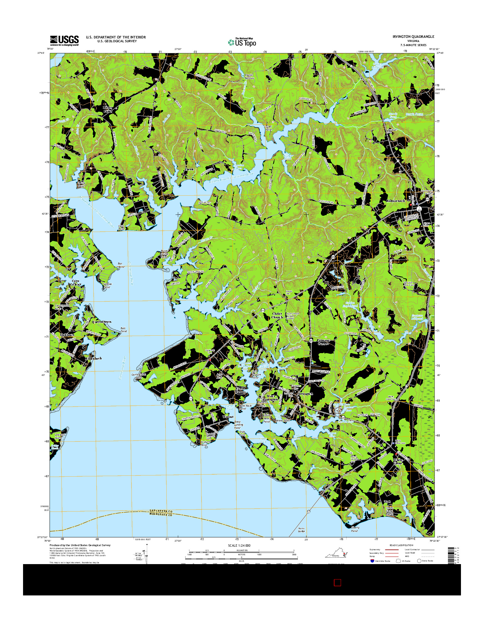 USGS US TOPO 7.5-MINUTE MAP FOR IRVINGTON, VA 2016