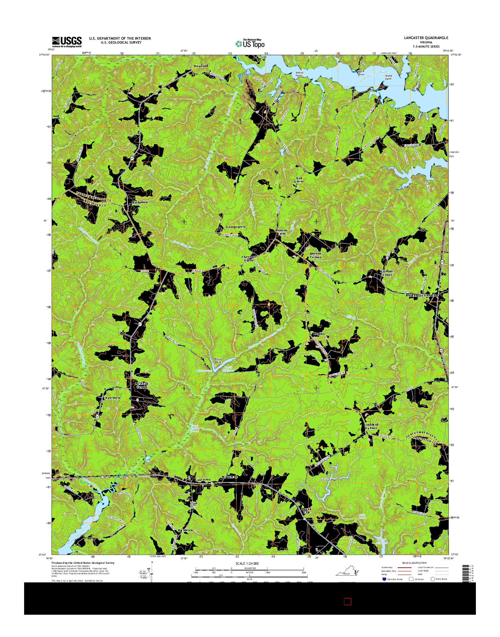 USGS US TOPO 7.5-MINUTE MAP FOR LANCASTER, VA 2016