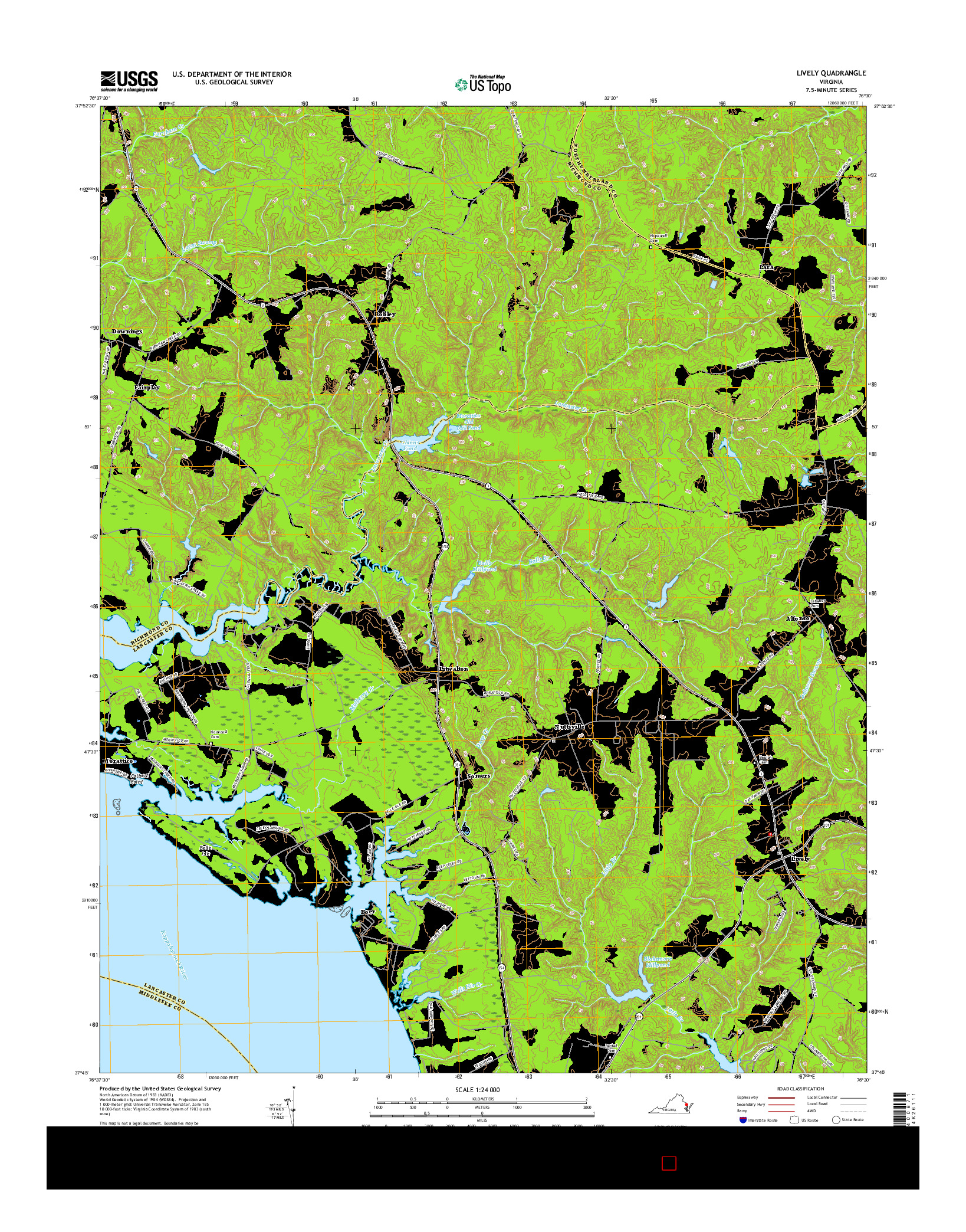 USGS US TOPO 7.5-MINUTE MAP FOR LIVELY, VA 2016
