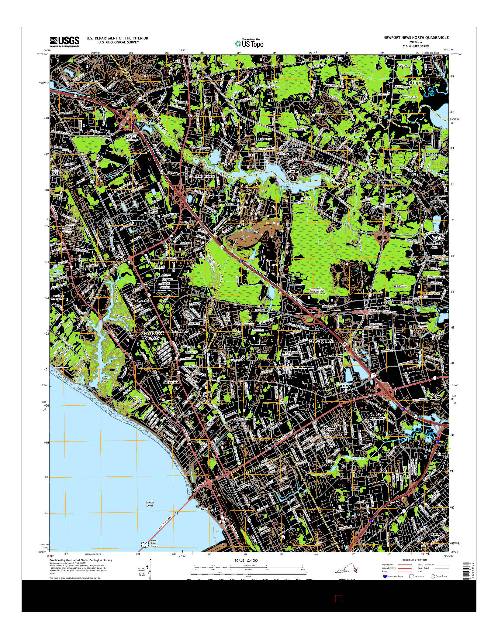 USGS US TOPO 7.5-MINUTE MAP FOR NEWPORT NEWS NORTH, VA 2016