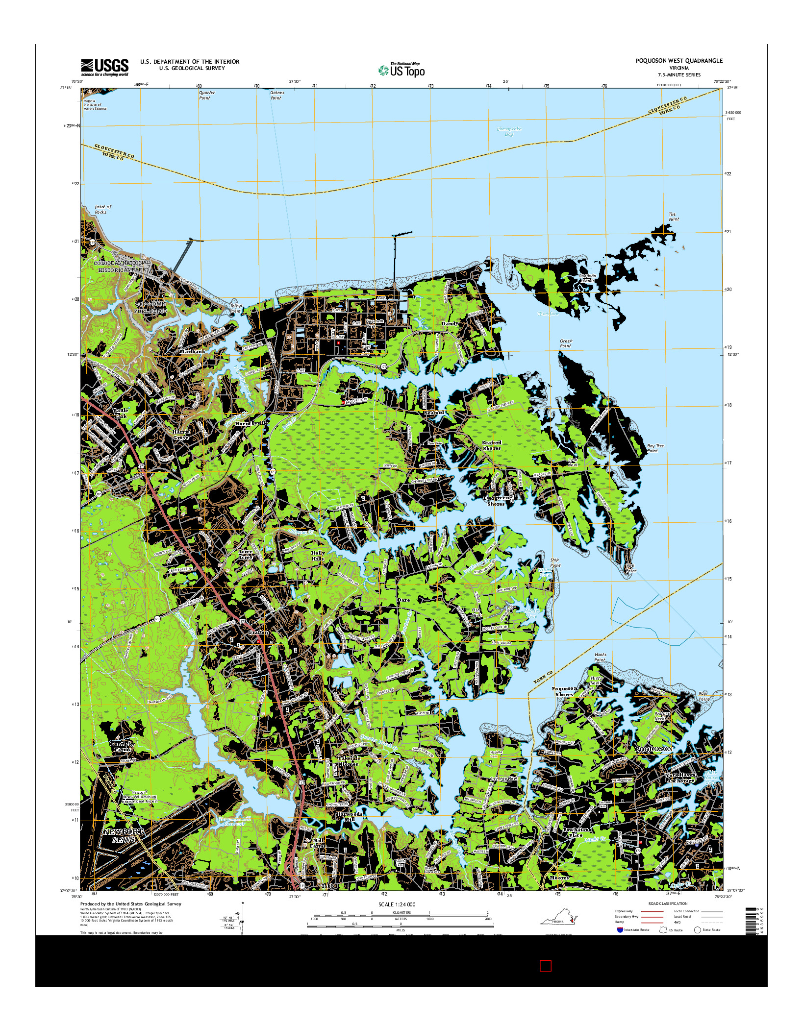 USGS US TOPO 7.5-MINUTE MAP FOR POQUOSON WEST, VA 2016
