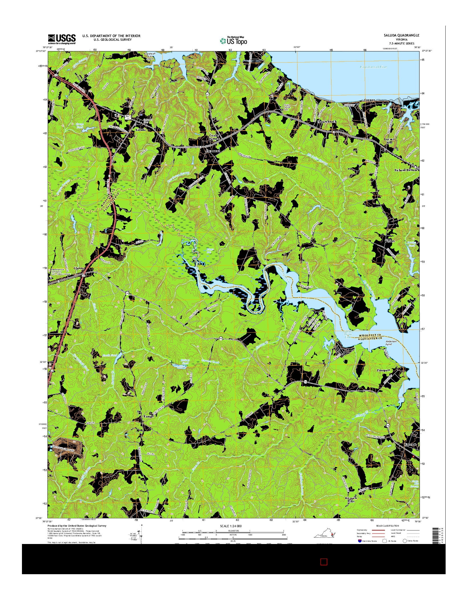 USGS US TOPO 7.5-MINUTE MAP FOR SALUDA, VA 2016