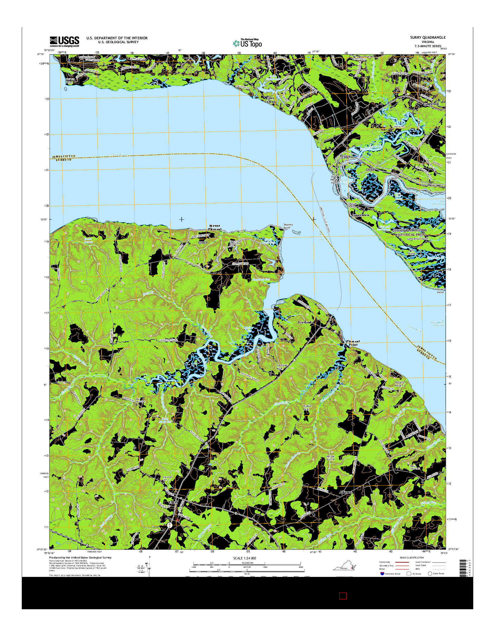 USGS US TOPO 7.5-MINUTE MAP FOR SURRY, VA 2016
