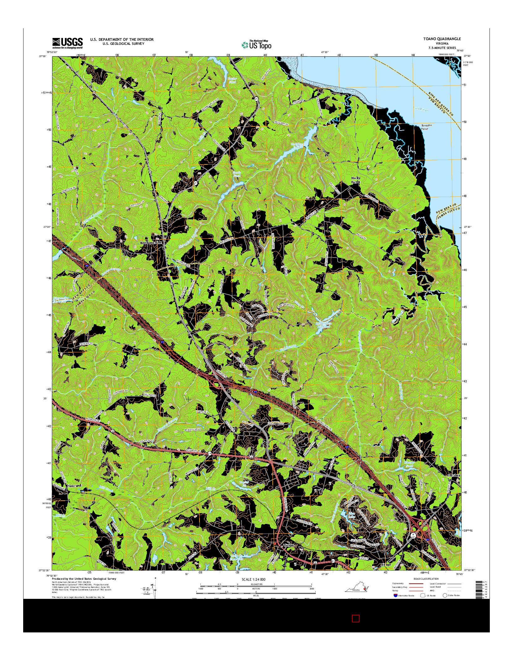 USGS US TOPO 7.5-MINUTE MAP FOR TOANO, VA 2016