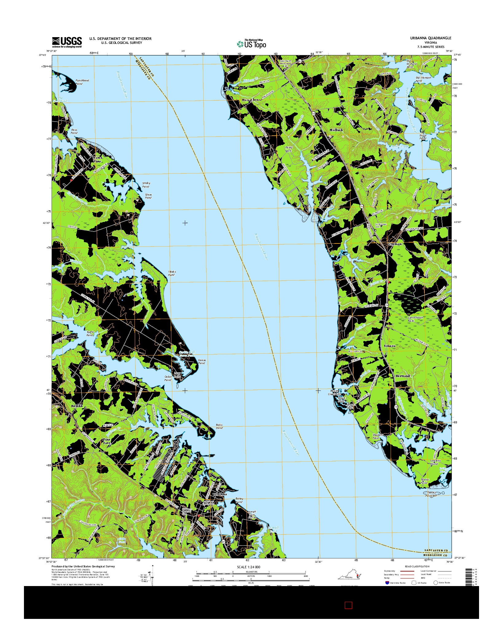 USGS US TOPO 7.5-MINUTE MAP FOR URBANNA, VA 2016